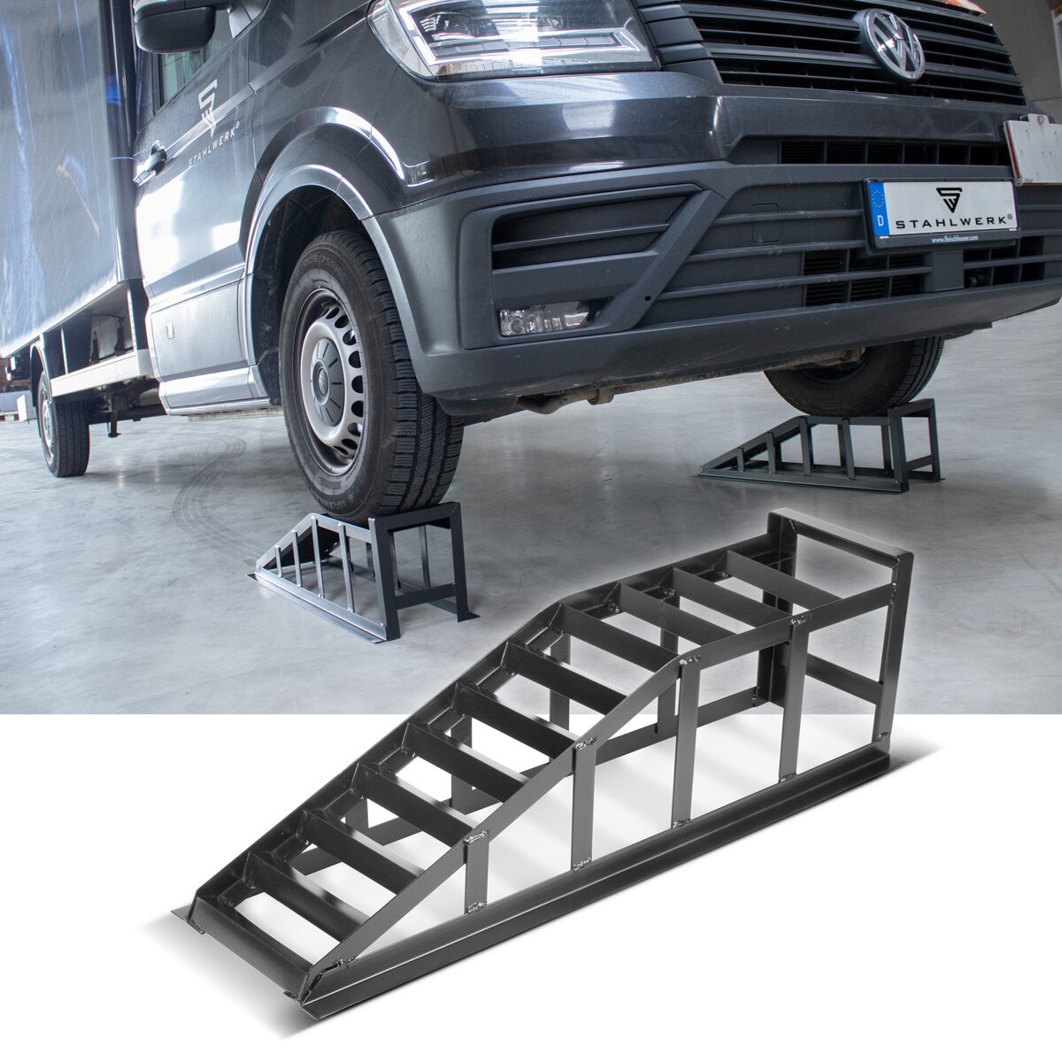 STAHLWERK Auffahrrampe GT-14 ST 2er Set mit 2 Tonnen Tragkraft Auffahrbock | Auto-Rampe | Pkw-Rampe | Kfz-Bock