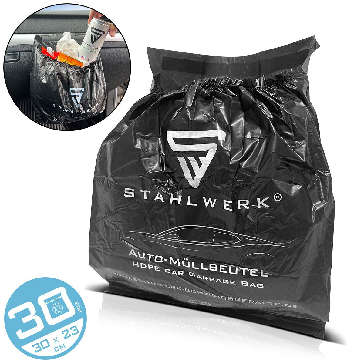 Steelworks Automa Sac à déchets 30 pièces 23 x 30 cm Sac déchets plus forts | Sacs à ordures | Sac à ordures | Sacs à ordures en plastique HDPE résistant aux déchirures