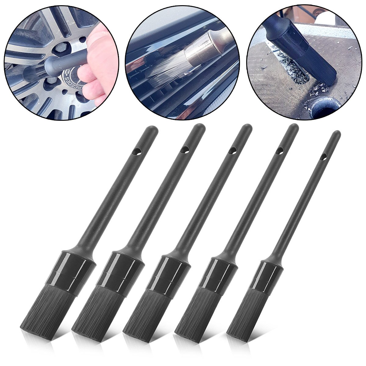STAHLWERK Auto-Reinigungsbürsten 5er Set Autopflege-Pinsel | Detailing-Bürsten | Autowasch-Set | Universal-Bürsten zum Reinigen empfindlicher Oberflächen