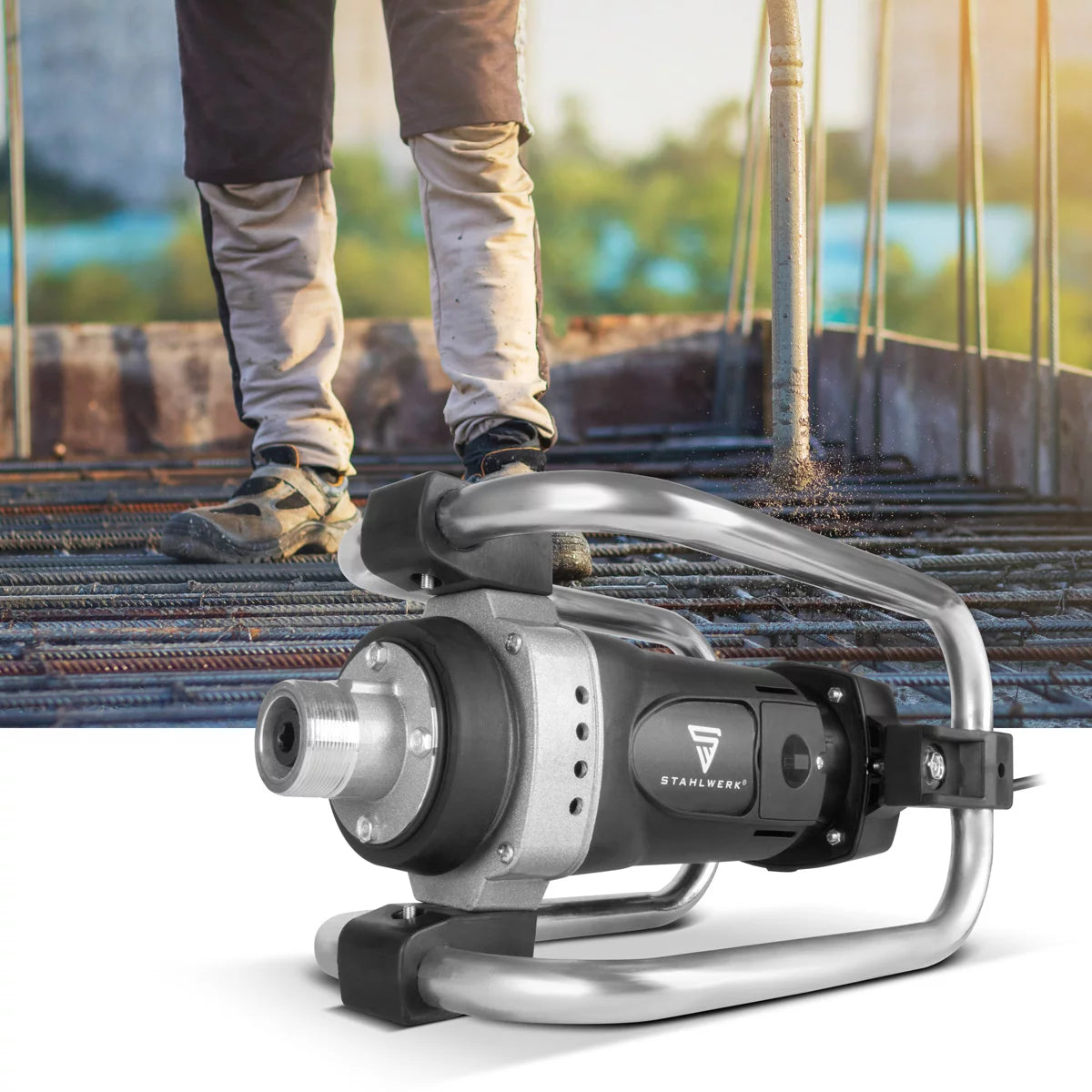 STAHLWERK BR-1600 ST concrete compactor | 1,600 watts at 19,000 rpm | Strong concrete vibrator | Bottle vibrator for 35 / 45 mm vibrating bottle | Internal vibrator for walls, ceilings, foundations