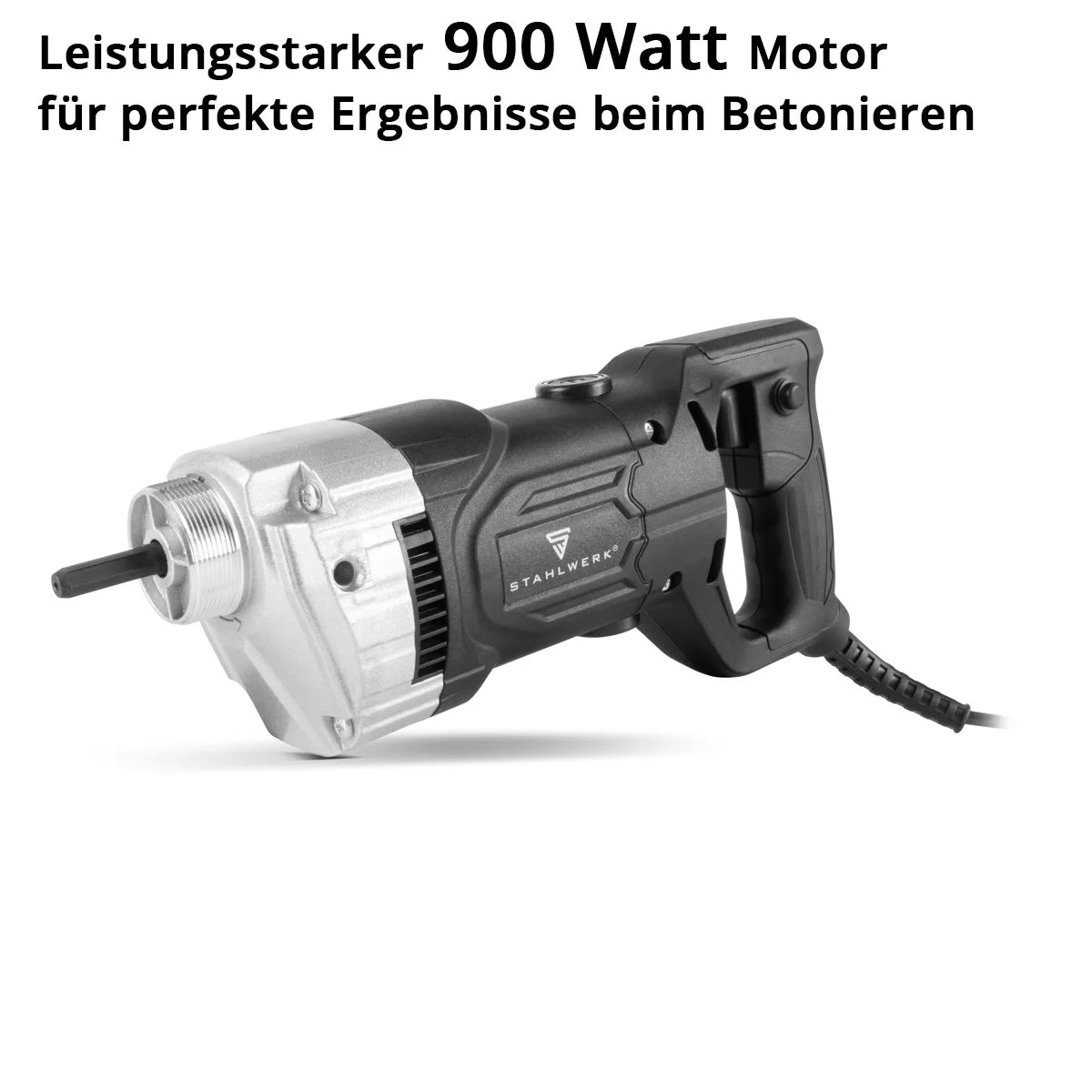 STAHLWERK concrete compactor 900 watts with vibrating bottle 35 mm, 1.5 m hose length | 4,000 rpm | Internal vibrator for foundations, floor slabs, walls, ceilings | High-performance compactor for concrete construction