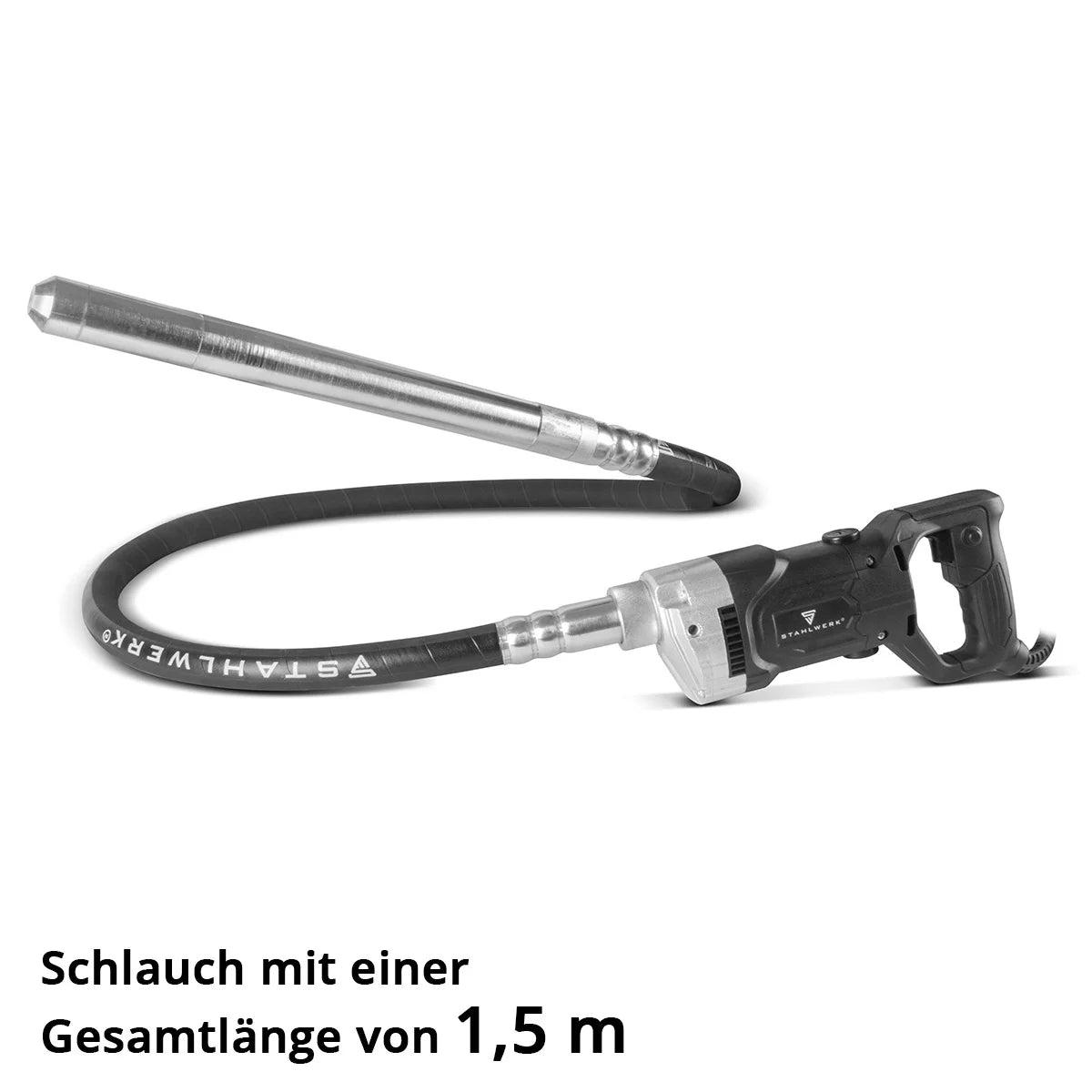 STAHLWERK concrete compactor 900 watts with vibrating bottle 35 mm, 1.5 m hose length | 4,000 rpm | Internal vibrator for foundations, floor slabs, walls, ceilings | High-performance compactor for concrete construction