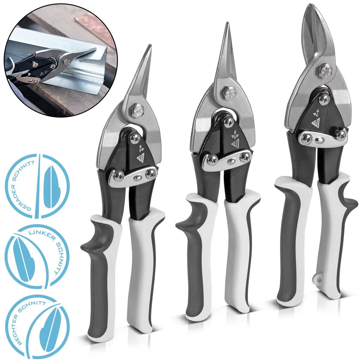 STAHLWERK tin snips set of 3 straight, left and right cuts professional metal scissors | sheet metal cutter | Metal cutter for professional cutting of metal sheets