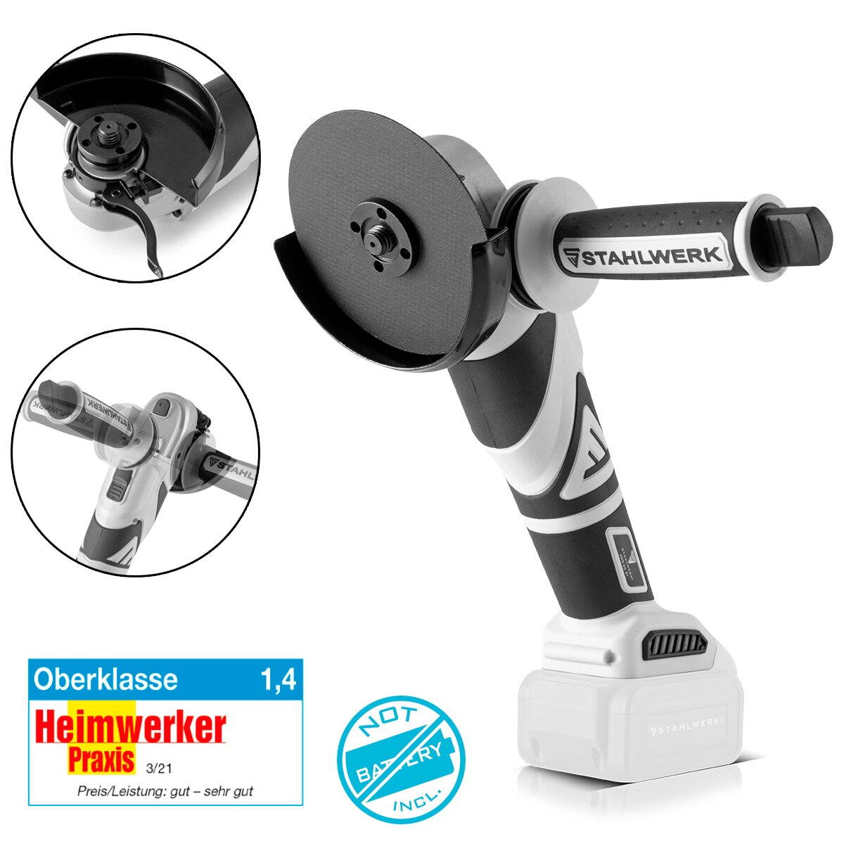 STAHLWERK Brushless Akku Winkelschleifer AWS-20 ST Solo | 20 Volt-System | 0 - 7500 min-1 | Scheibengrößen 115 mm & 125 mm | Trennschleifer | Trennhexe | 7 Jahre Garantie