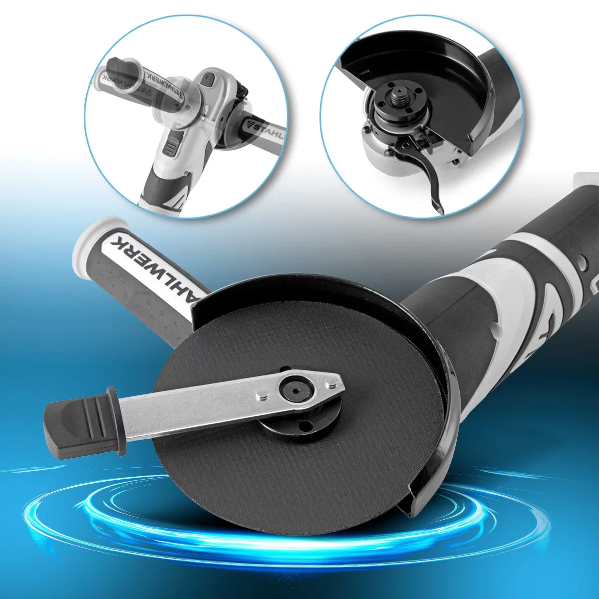 STAHLWERK Brushless Akku Winkelschleifer AWS-20 Bürstenlos 20 V/4Ah Akku System, 0 - 7500 min-1, Scheibengrößen 115 mm & 125 mm, inklusive 1 x 4 Ah Akku und Ladegerät