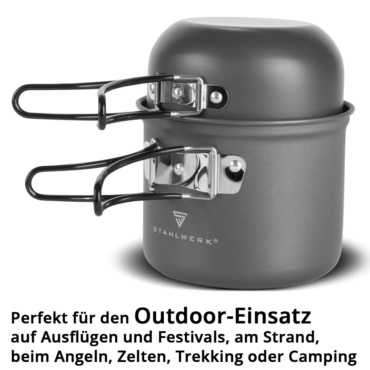STAHLWERK CAMPING KOT POT SET 4 PIEZAS HODAS DE ALUMINIO | Utensilios de cocina al aire libre con recubrimiento no estancado | Cocina para acampar con ollas y tapas | Juego de marihuana al aire libre | Platos de campamento