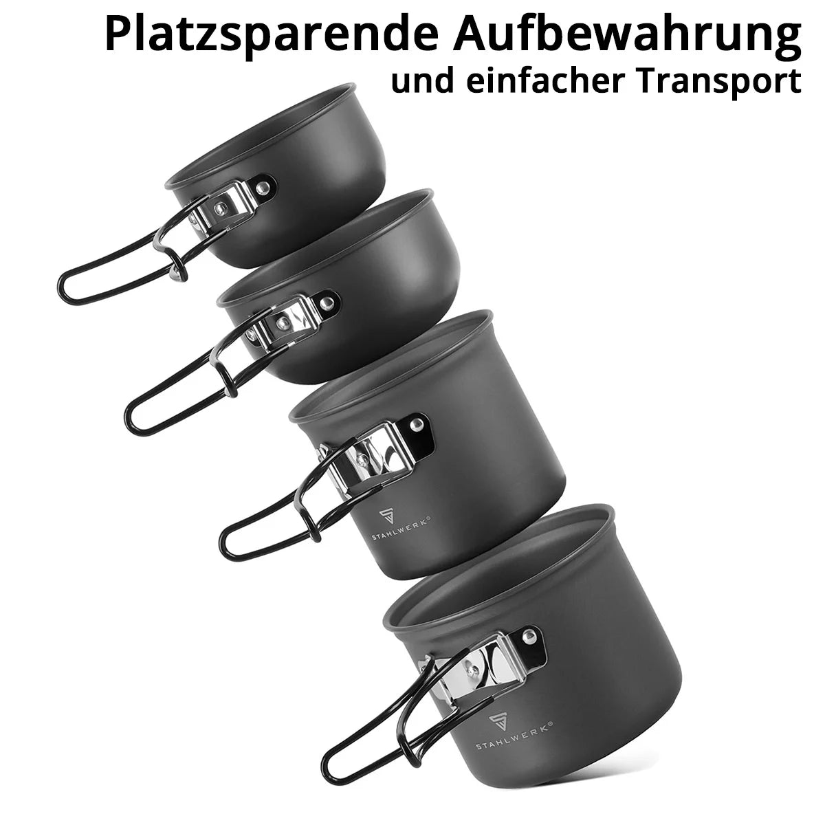 STAHLWERK CAMPING KOT POT SET 4 PIEZAS HODAS DE ALUMINIO | Utensilios de cocina al aire libre con recubrimiento no estancado | Cocina para acampar con ollas y tapas | Juego de marihuana al aire libre | Platos de campamento