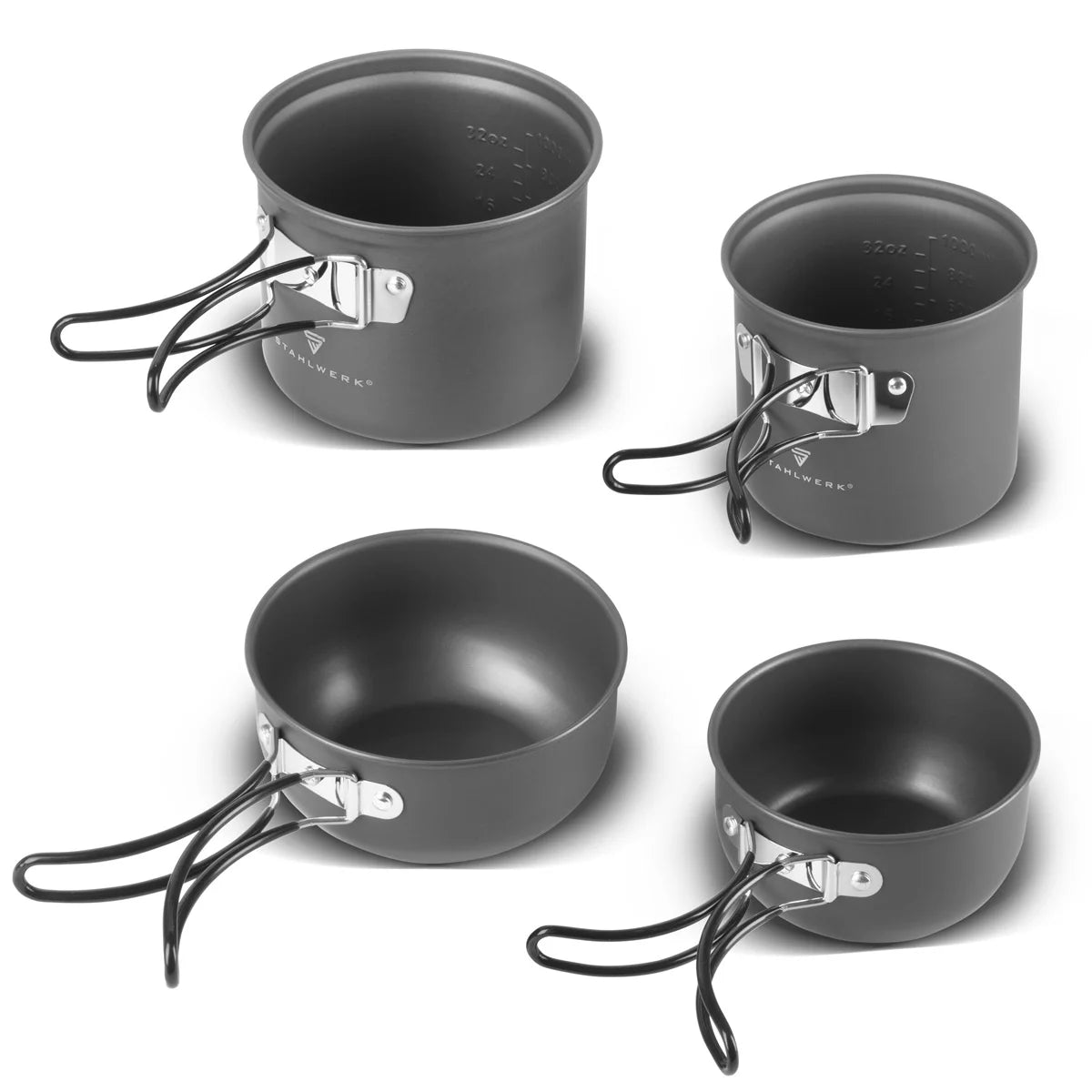 STAHLWERK CAMPING KOT POT SET 4 PIEZAS HODAS DE ALUMINIO | Utensilios de cocina al aire libre con recubrimiento no estancado | Cocina para acampar con ollas y tapas | Juego de marihuana al aire libre | Platos de campamento