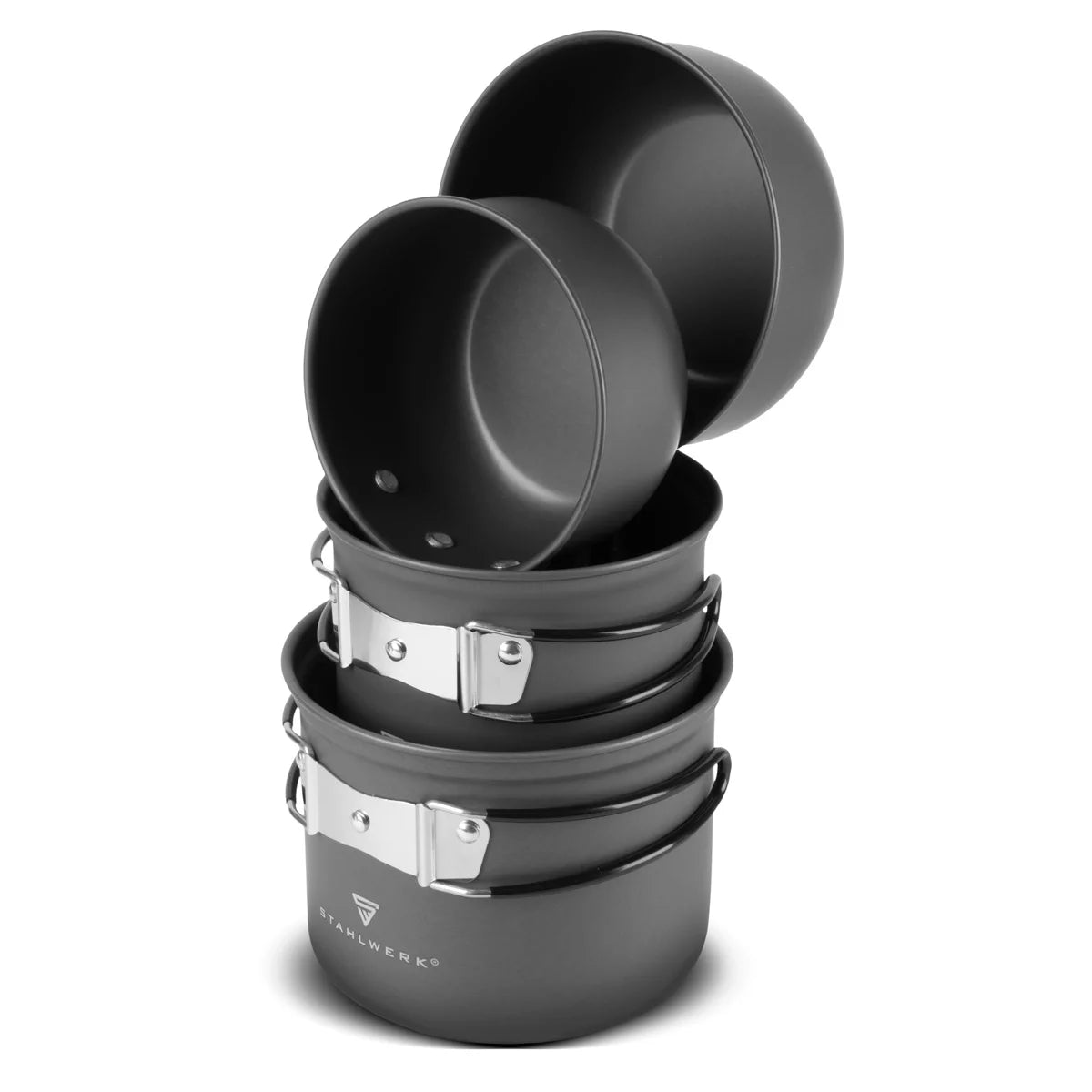 STAHLWERK CAMPING KOT POT SET 4 PIEZAS HODAS DE ALUMINIO | Utensilios de cocina al aire libre con recubrimiento no estancado | Cocina para acampar con ollas y tapas | Juego de marihuana al aire libre | Platos de campamento