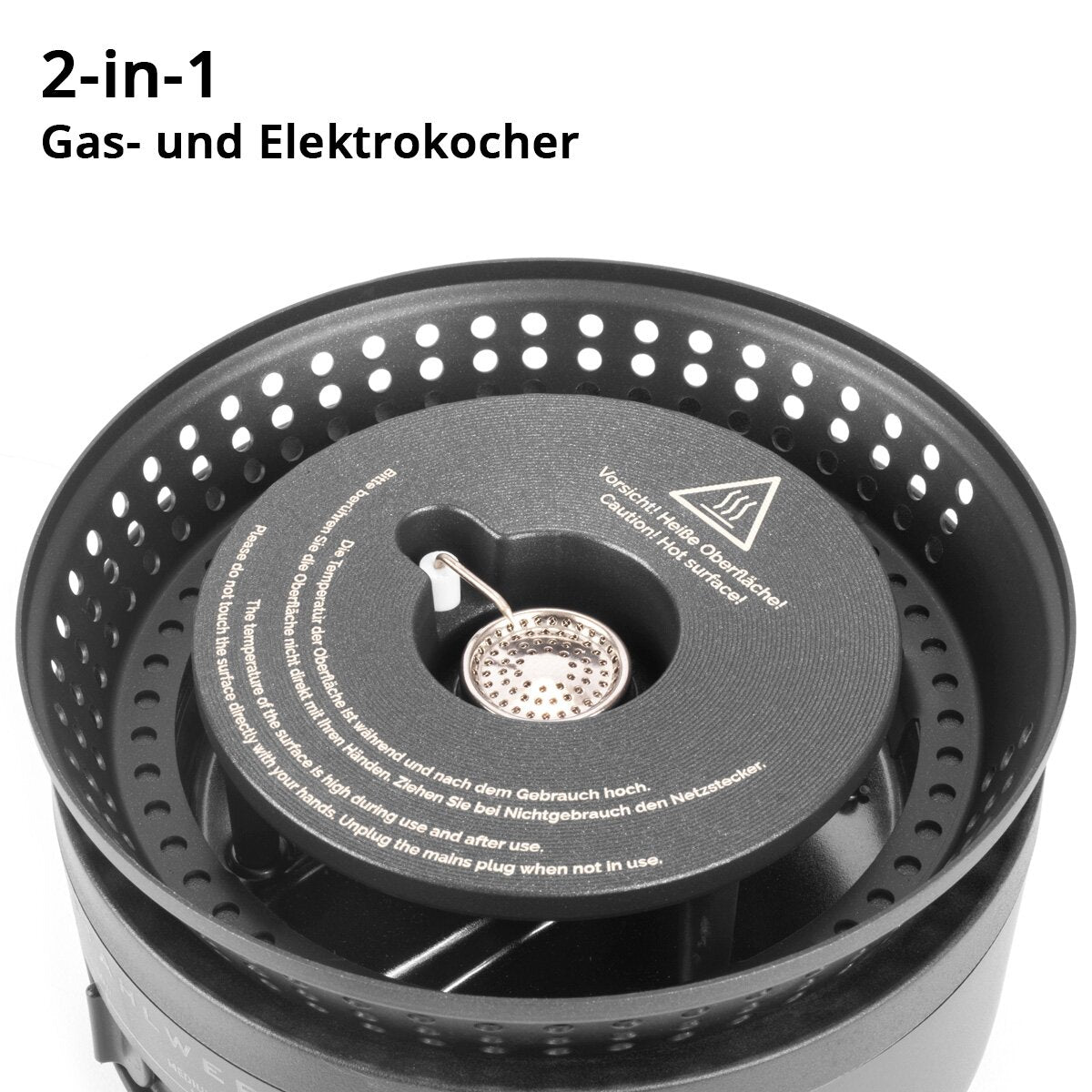 Stahlwerk Camping-Kocher CK-700 ST 2-IN1 Cuiseur électrique et à gaz | Cuisinière extérieure | Plats de camping | Kartuschen Cooker | Camping Chef Set avec pot et casserole