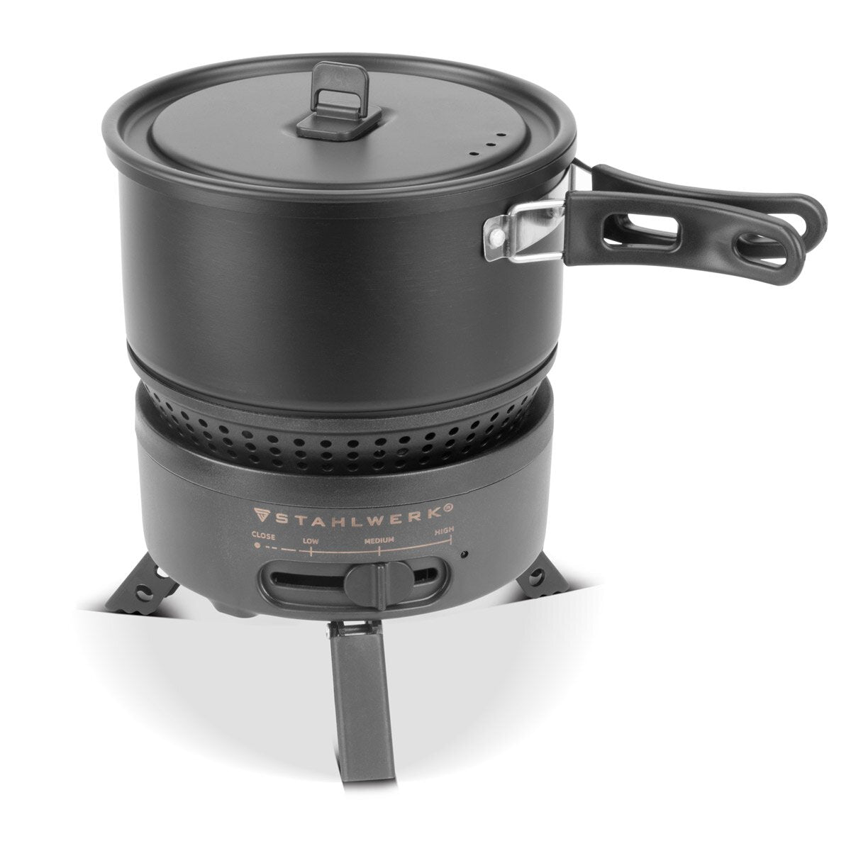 Stahlwerk Camping-Kocher CK-700 ST 2-IN1 Cuiseur électrique et à gaz | Cuisinière extérieure | Plats de camping | Kartuschen Cooker | Camping Chef Set avec pot et casserole