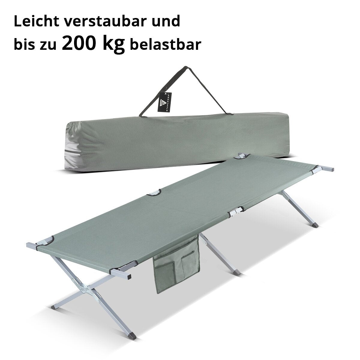 Steelworks Camping Lounger CL-210 ST Lit de terrain pliable xxl avec une capacité de charge de 200 kg 210 x 72 cm lit de camping | Lit pliant | Lit pliant | Pliant allongé | Lit invité | Chauffre pliant avec sac de transport
