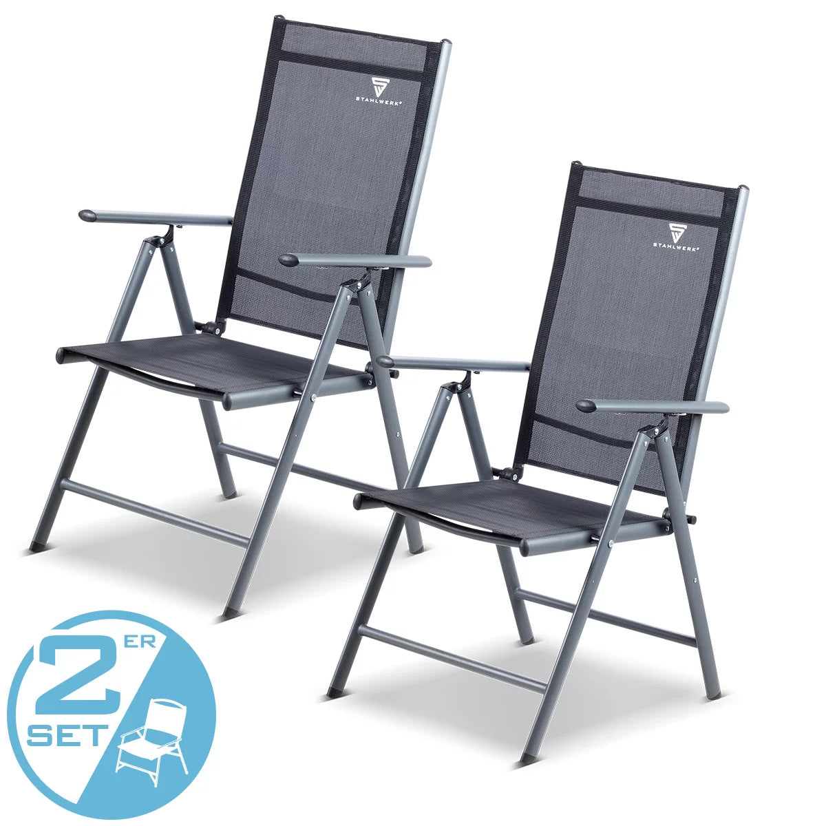 Chaise de camping Stahlwerk CS-103 St 2 Set Garden Chair | Chaise pliante | Fauteuil pliant | Chaise d'aluminium | Hochlehner | Meubles en terrasse | Chaise à pêche à la ligne | Chaise de balcon avec accoudoir et dossier réglable