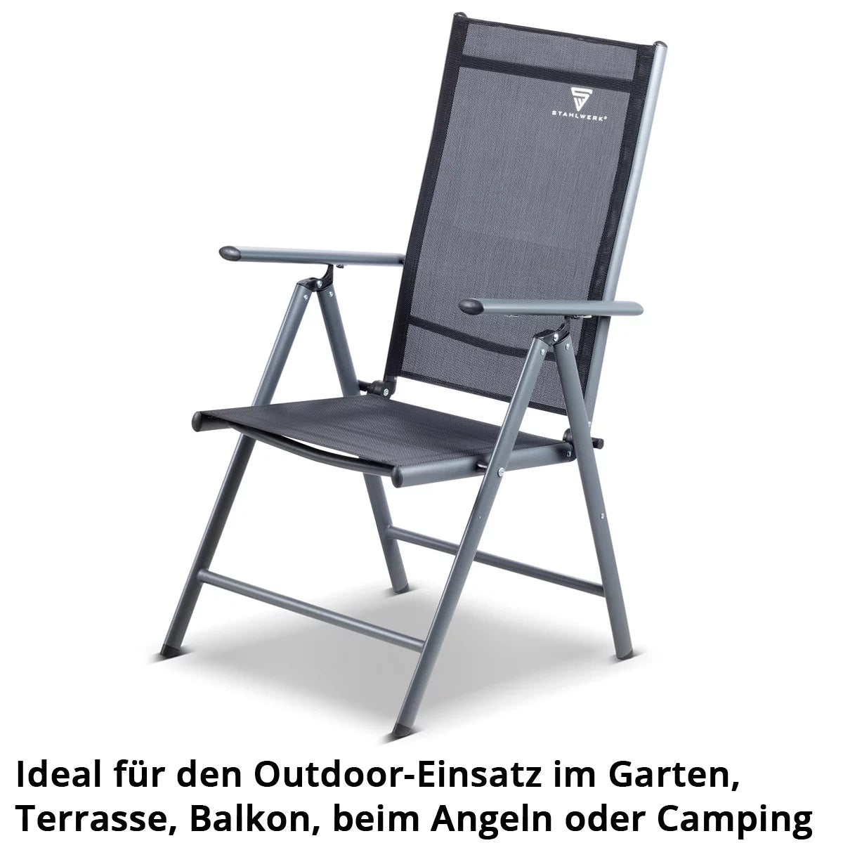 Chaise de camping Stahlwerk CS-103 St 2 Set Garden Chair | Chaise pliante | Fauteuil pliant | Chaise d'aluminium | Hochlehner | Meubles en terrasse | Chaise à pêche à la ligne | Chaise de balcon avec accoudoir et dossier réglable