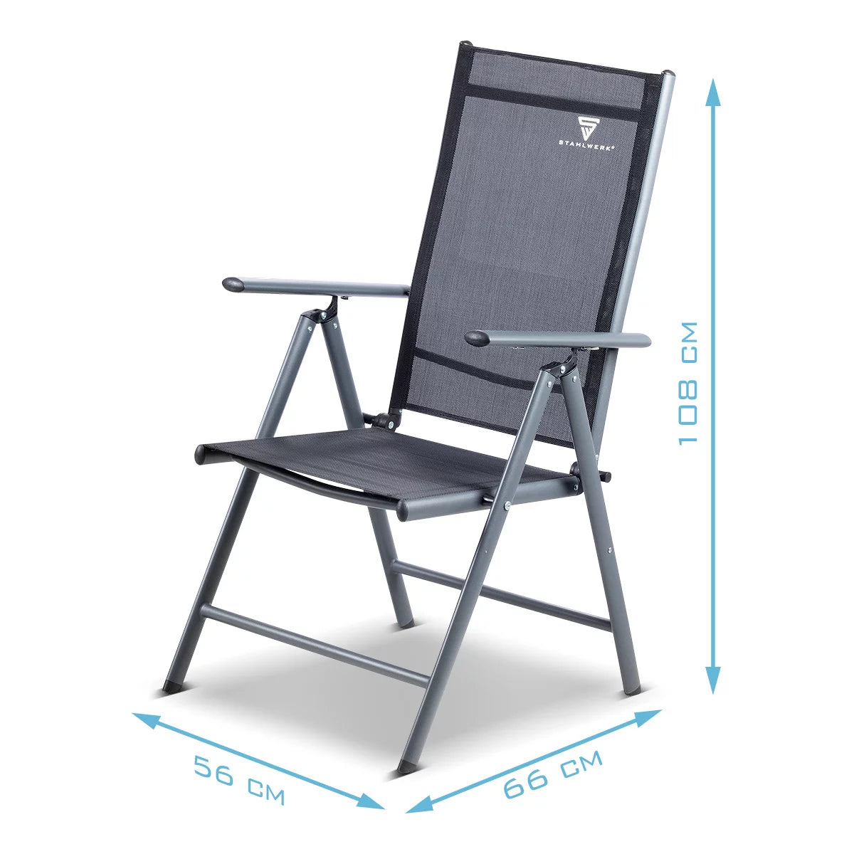 Chaise de camping Stahlwerk CS-103 St 4 Set Garden Chair | Chaise pliante | Fauteuil pliant | Chaise d'aluminium | Hochlehner | Meubles en terrasse | Chaise à pêche à la ligne | Chaise de balcon avec accoudoir et dossier réglable
