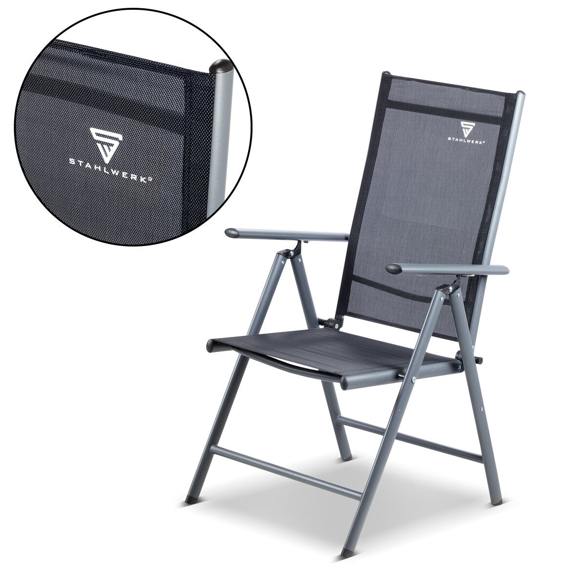 Chaise de camping Steelworks CS-103 St Garden Chaise | Chaise pliante | Fauteuil pliant | Chaise d'aluminium | Hochlehner | Chaise de terrasse | Chaise à pêche à la ligne | Chaise de balcon avec accoudoir et dossier réglable