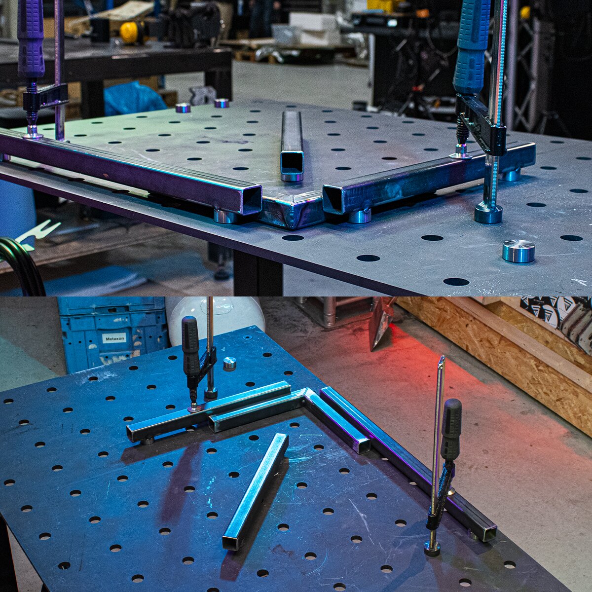 Accessoires de table de soudage en acier D16 Ensemble avec arrêt variable, pince à vis, boulon d'impact avec boulon de levage et de serrage pour le système D16
