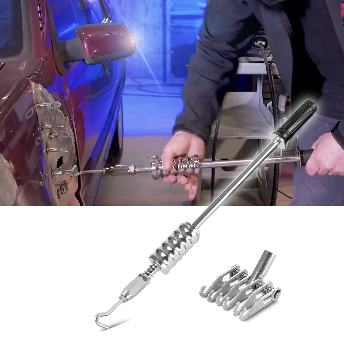 Steelworks dell puller set with a flaw and chrome -plated lubricant | Smart Repair Accessories for Fleet Spotters | Dellenlifter Disprudence for the professional repair of car body