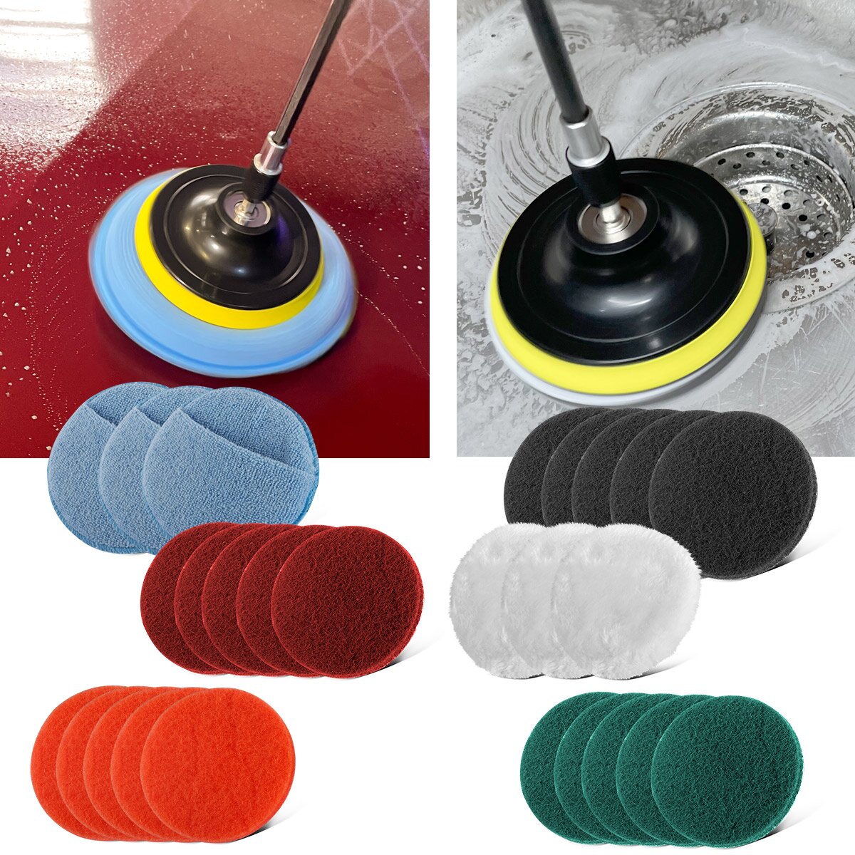 STAHLWERK Bürsten-Aufsatz 45er Set für Akkuschrauber und Bohrmaschinen, Klett-Schleifpads, Reinigungsbürsten und Polierschwämme mit Standard-Bit-Aufnahme inklusive Verlängerungs-Adapter