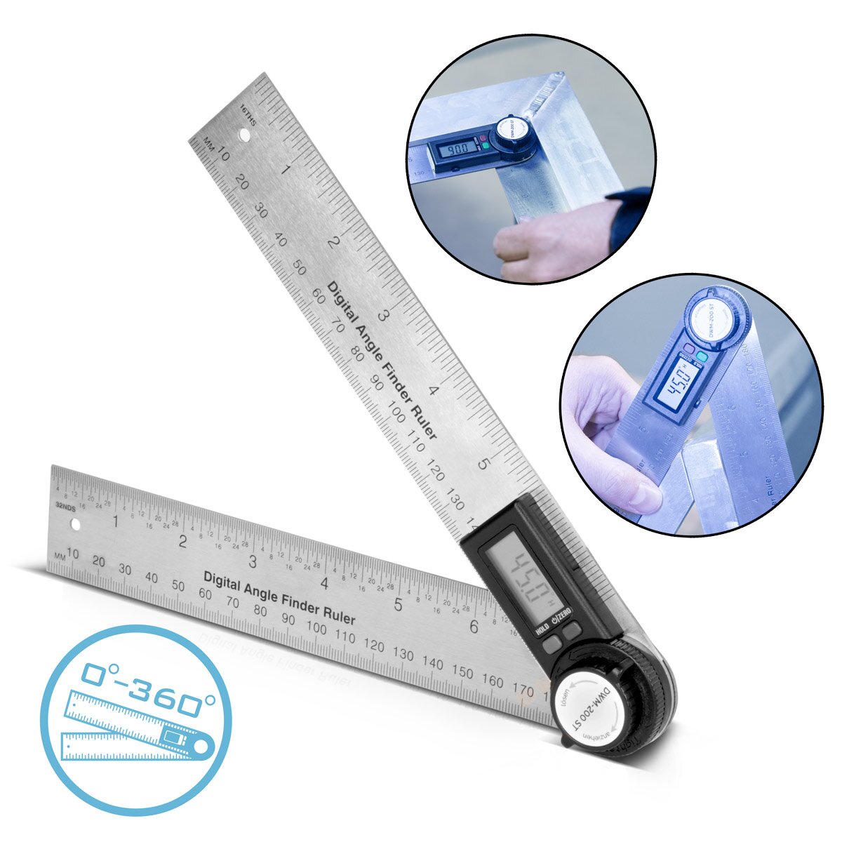 STAHLWERK digital protractor DWM-200 ST with 180 mm measuring range 360° precision angle measuring device | Gauge | Stainless steel angle ruler