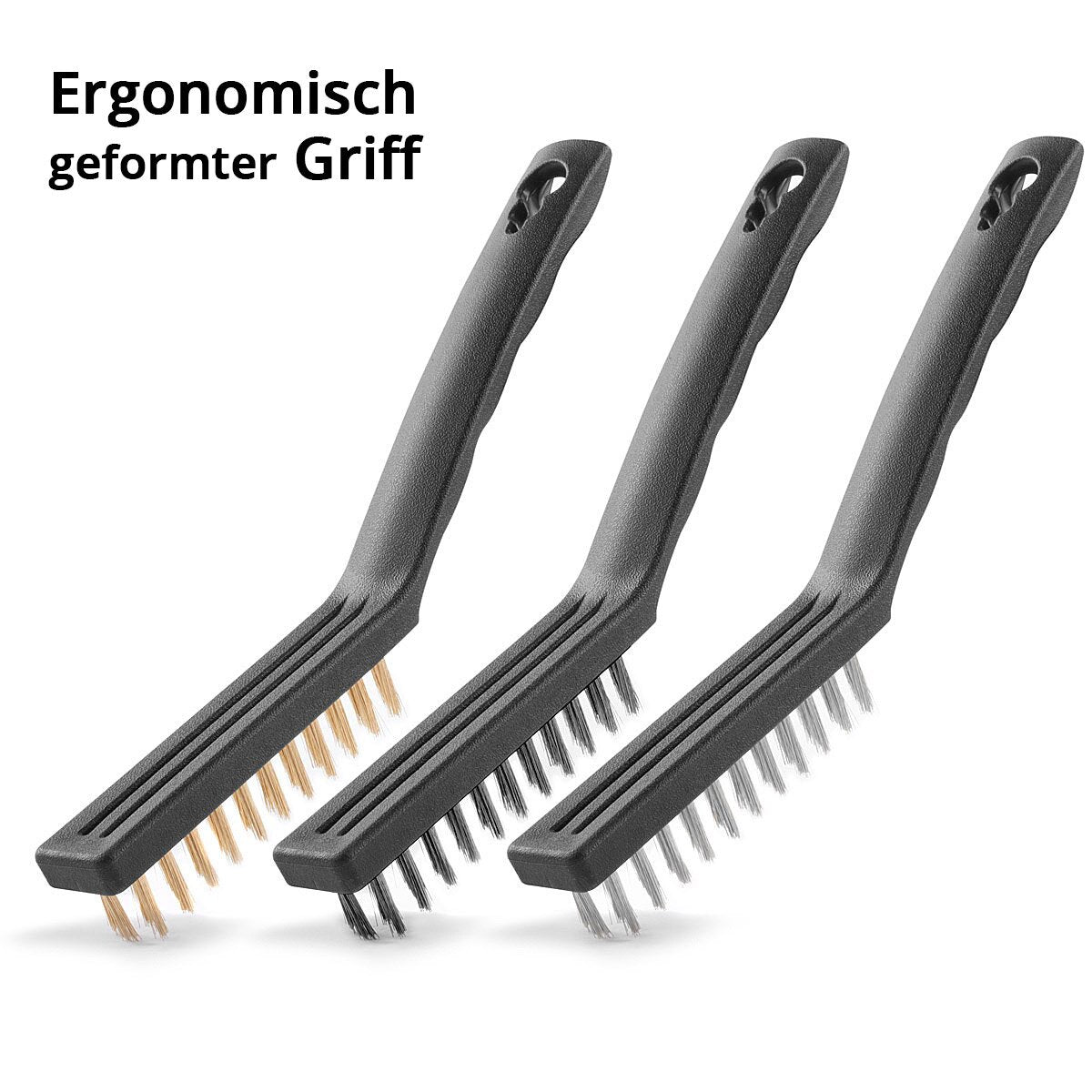 Steelworks wire brushes set 220 mm (9 inch) 6-part brush set made of brass brush, steel brush and nylon brush for effective cleaning of surfaces