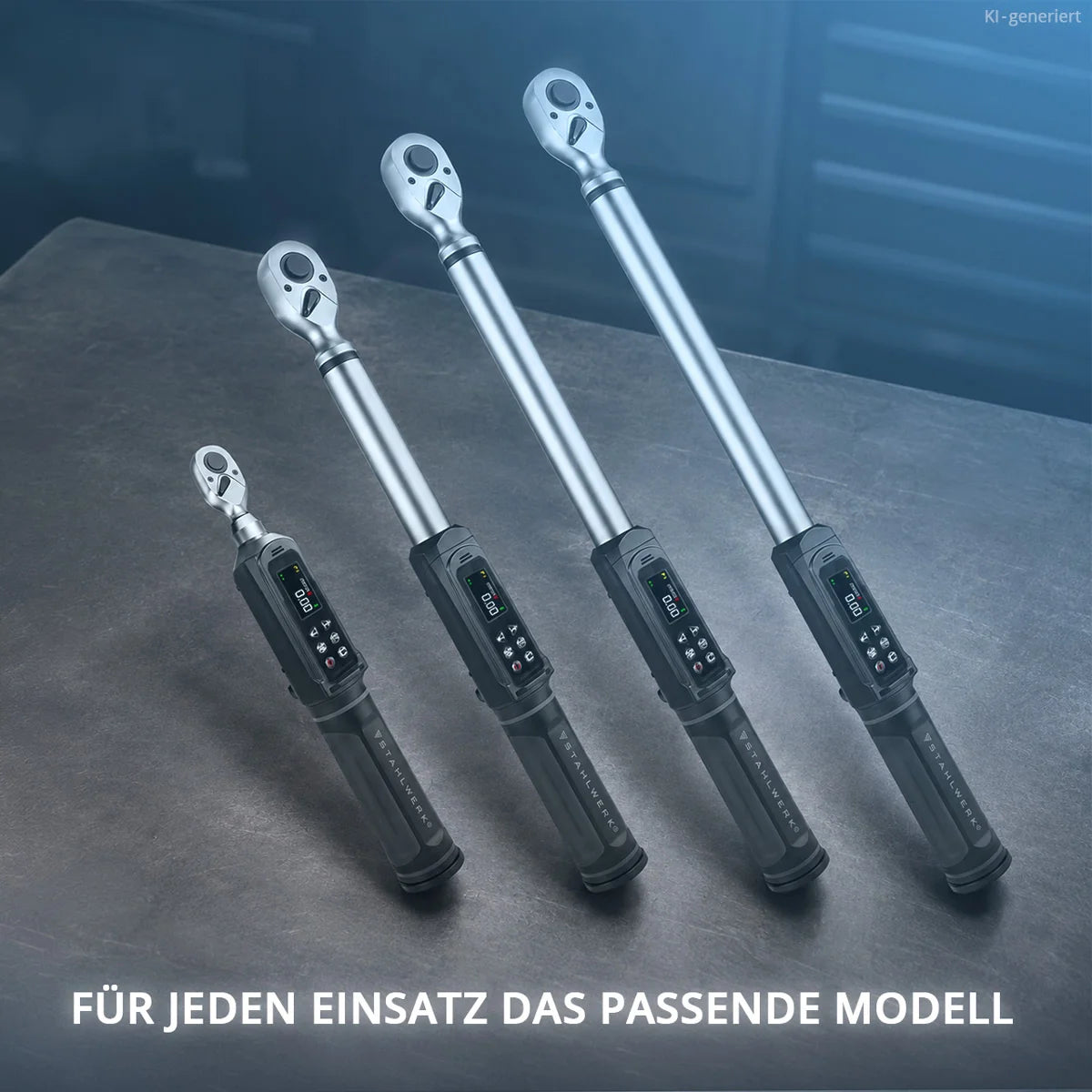 STAHLWERK Digitaler Drehmomentschlüssel 3-200 Nm 1/2“-Aufnahme | 72 Zähne | 510 mm | mit Eichzertifikat| Umschaltknarre | Ratschenschlüssel | Ratsche | LED-Anzeige und Transportbox