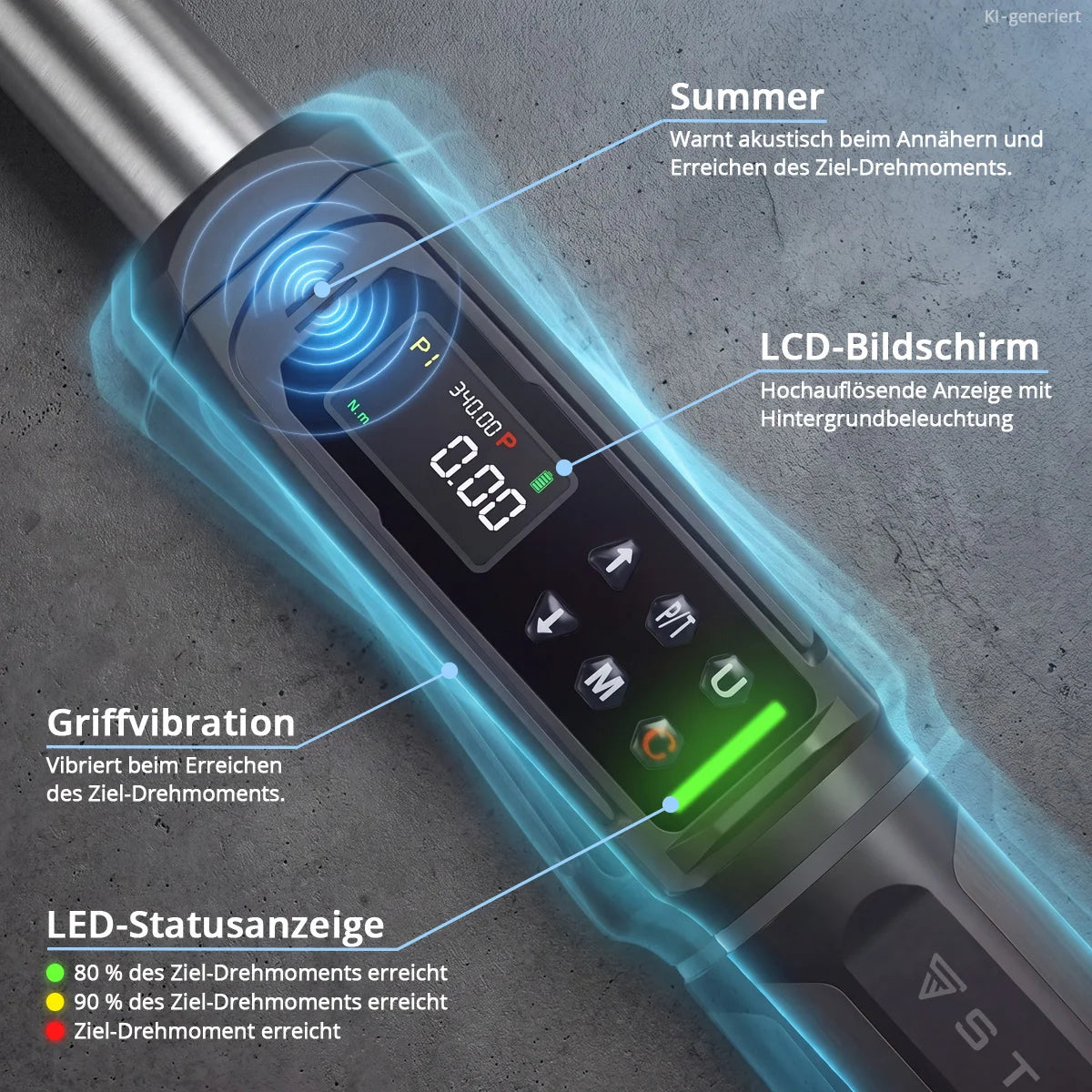 STAHLWERK Digitaler Drehmomentschlüssel 5-340 Nm 1/2"-Aufnahme | 72 Zähne | 560 mm | mit Eichzertifikat | Umschaltknarre | Ratschenschlüssel | Ratsche | LED-Anzeige und Transportbox