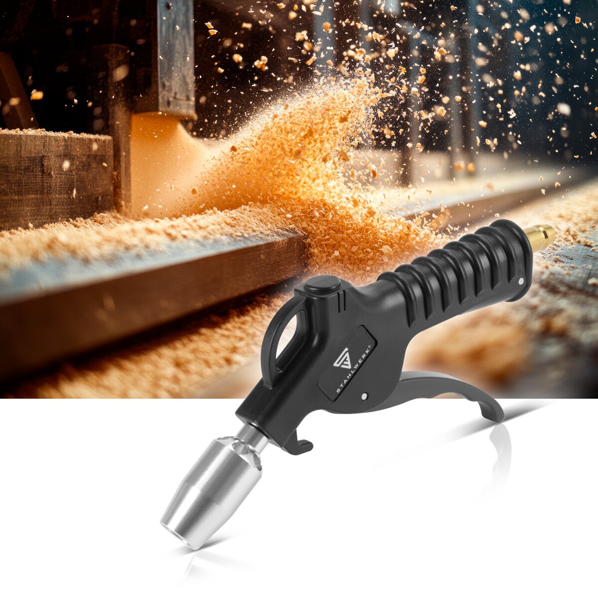 Pistola de hierba de aire comprimido de acero DAP-202 ST con pistola de limpieza Venturidüse | Pistola de aire comprimido | Blaspistole | Pistola de compresor | Pistola neumática con ¼ "hilo de latón