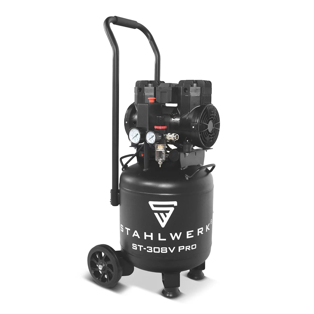 STAHLWERK Kompressor ST-308V Pro mit 8 bar | 1,97 PS | 1,45 kW | 250 l/min | 30 L Tank | Kompakter Druckluft-Kompressor | Kolben-Kompressor | Silent-Kompressor | Flüster-Kompressor mit Brushless-Motor