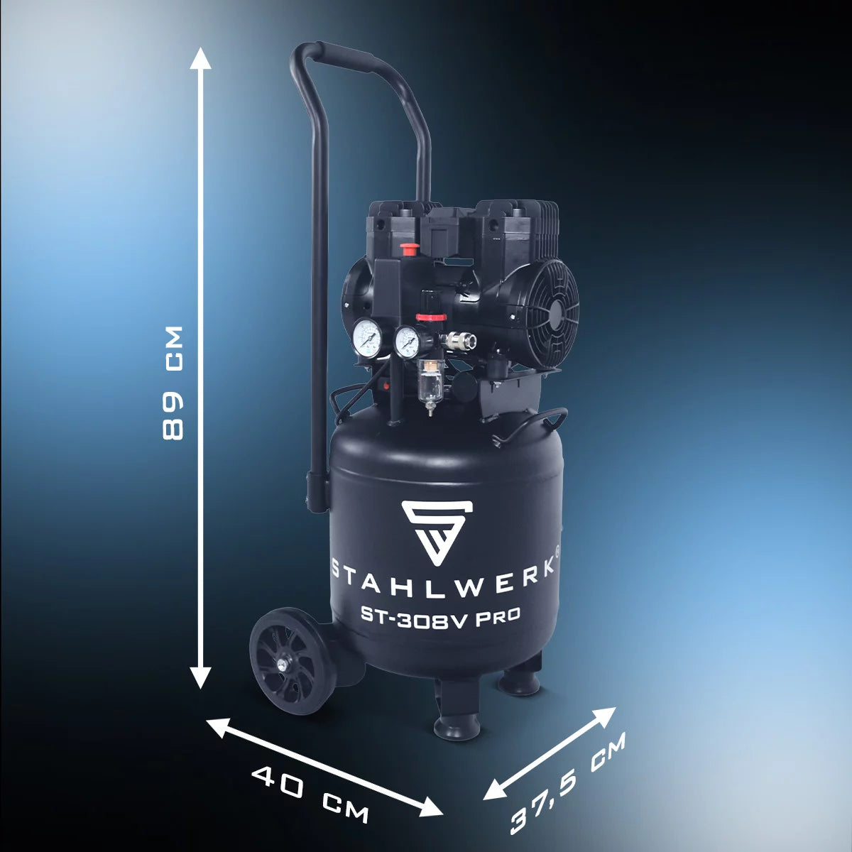 STAHLWERK Kompressor ST-308V Pro mit 8 bar | 1,97 PS | 1,45 kW | 250 l/min | 30 L Tank | Kompakter Druckluft-Kompressor | Kolben-Kompressor | Silent-Kompressor | Flüster-Kompressor mit Brushless-Motor