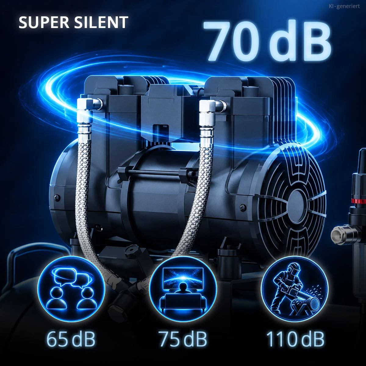 STAHLWERK Kompressor ST-501 Pro mit 10 bar | 1,97 PS | 1,45 kW | 250 l/min | 50 L Tank | Ölfreier Druckluft-Kompressor | Kolben-Kompressor | Silent-Kompressor | Flüster-Kompressor mit Brushless-Motor