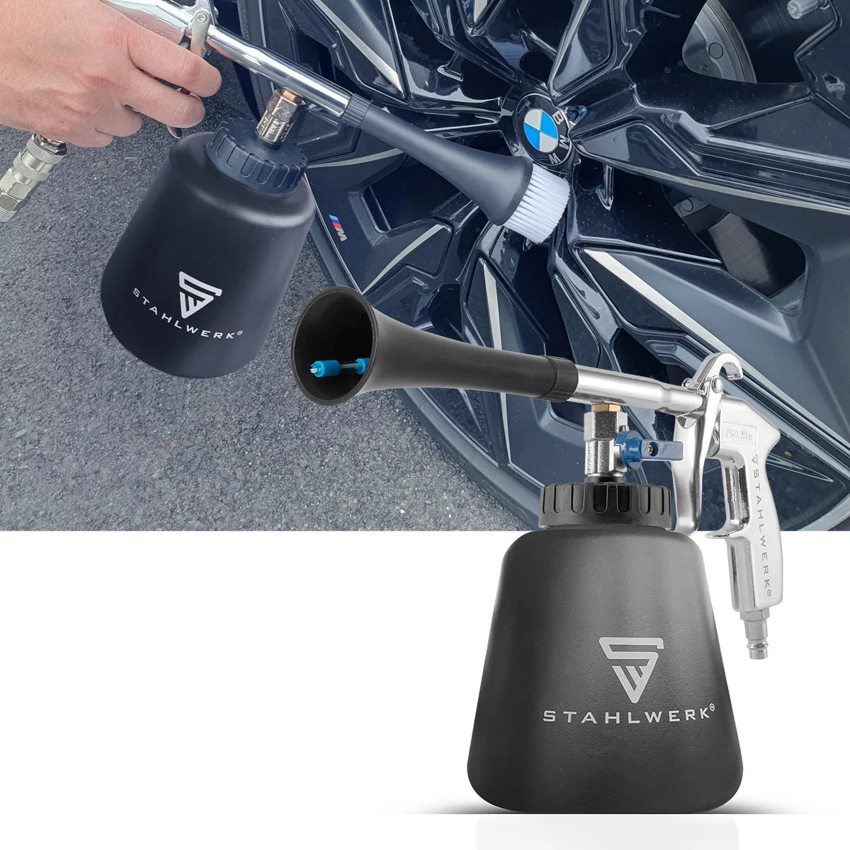 Steelworks Pun di pulizia dell'aria compressa RP-90 ST con set di accessori | Cleaner d'aria compresso con effetto tornado | Cleaner interiore | Lavare la pistola | Pistola a patta motore per pulire le superfici sporche