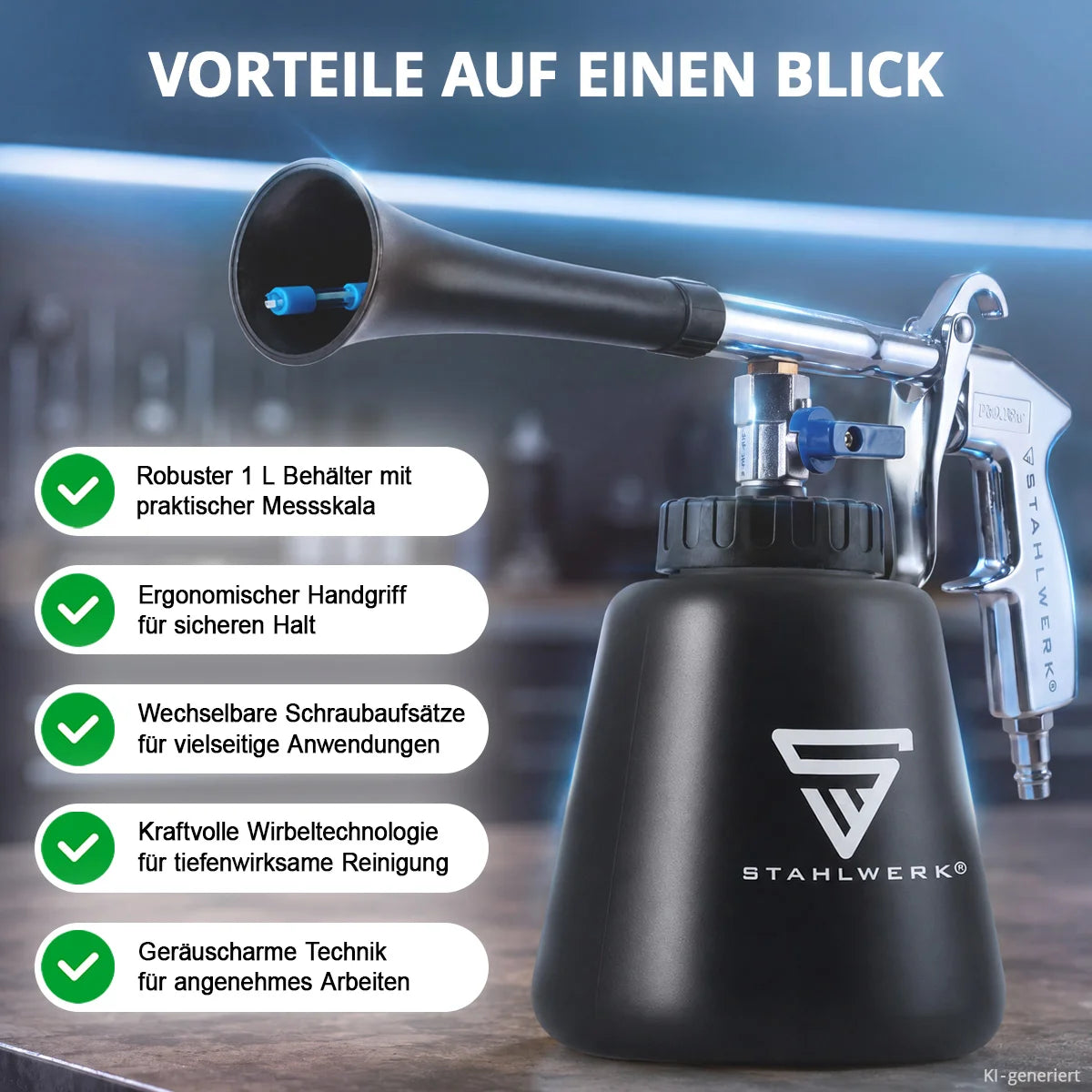 STAHLWERK Druckluft-Reinigungspistole RP-90 ST mit Zubehör-Set | Druckluft-Reiniger mit Wirbel-Effekt | Innenreiniger | Waschpistole | Kfz Ausblaspistole zum Reinigen verschmutzter Oberflächen