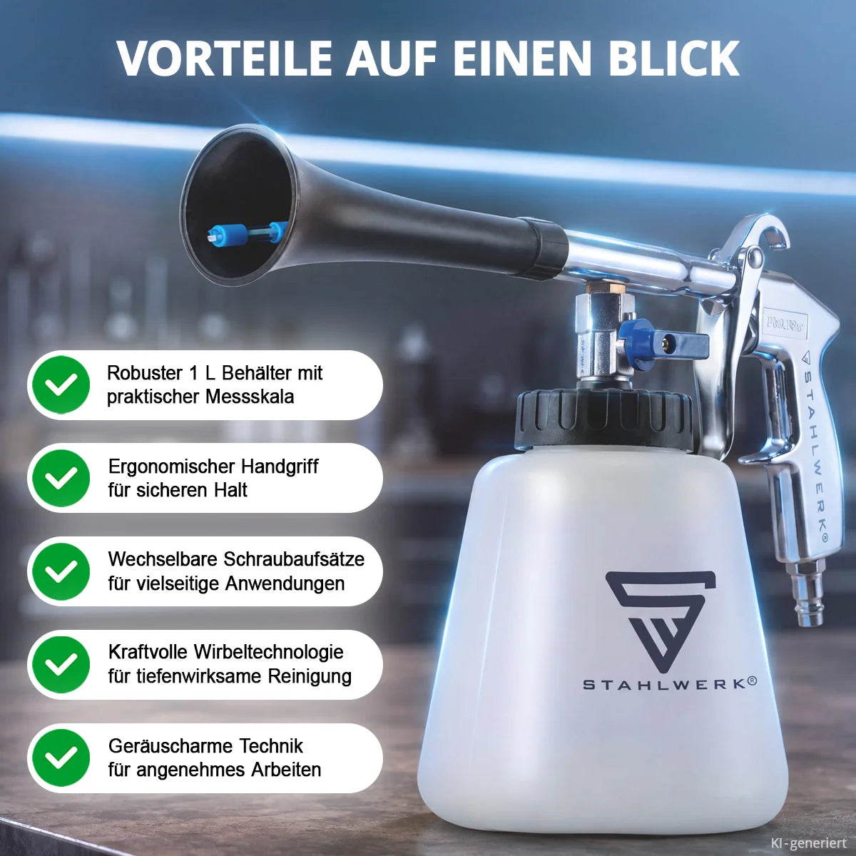 STAHLWERK Druckluft-Reinigungspistole RP-90 ST mit Zubehör-Set | Druckluft-Reiniger mit Wirbel-Effekt | Innenreiniger | Waschpistole | Kfz Ausblaspistole zum Reinigen verschmutzter Oberflächen