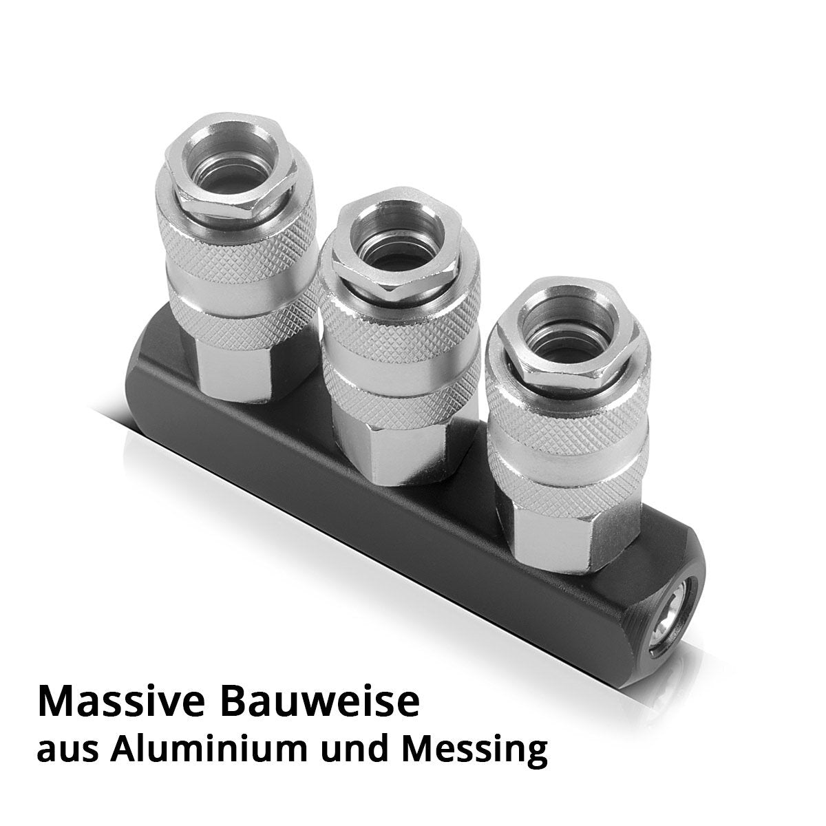 Distributeur d'air comprimé en acier 3 fois | Connexion du distributeur à 3 voies | Adaptateur d'air comprimé | Distributeur pneumatique jusqu'à 35 bar avec un fil de connexion NW 7,2 et 1/4 pouce pour les compresseurs d'air comprimés