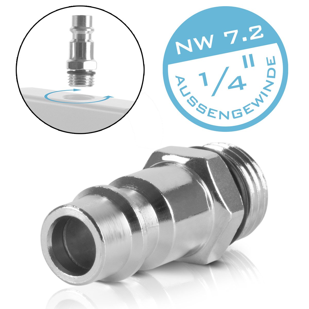 Distributeur d'air comprimé en acier 3 fois | Connexion du distributeur à 3 voies | Adaptateur d'air comprimé | Distributeur pneumatique jusqu'à 35 bar avec un fil de connexion NW 7,2 et 1/4 pouce pour les compresseurs d'air comprimés