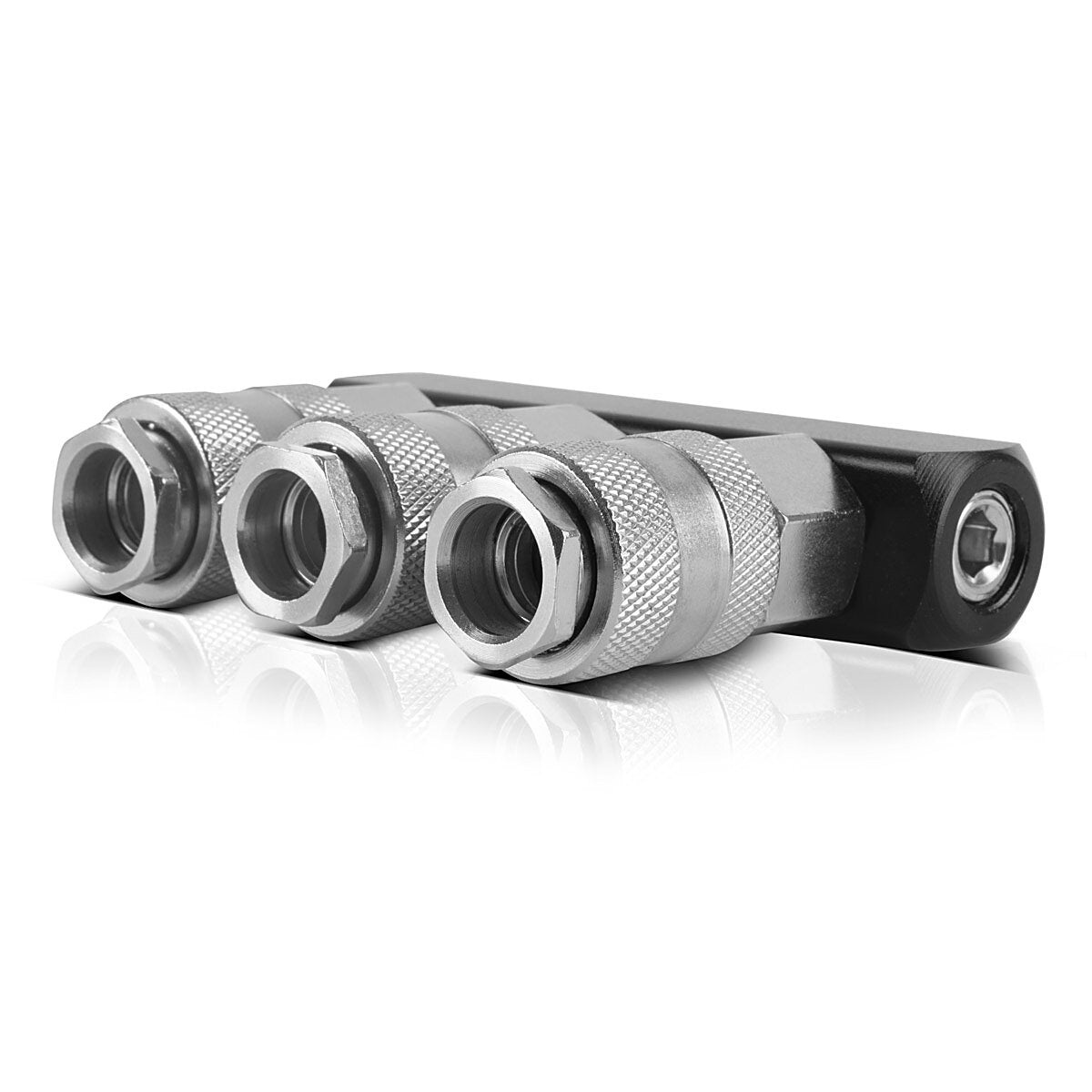 Distributeur d'air comprimé en acier 3 fois | Connexion du distributeur à 3 voies | Adaptateur d'air comprimé | Distributeur pneumatique jusqu'à 35 bar avec un fil de connexion NW 7,2 et 1/4 pouce pour les compresseurs d'air comprimés