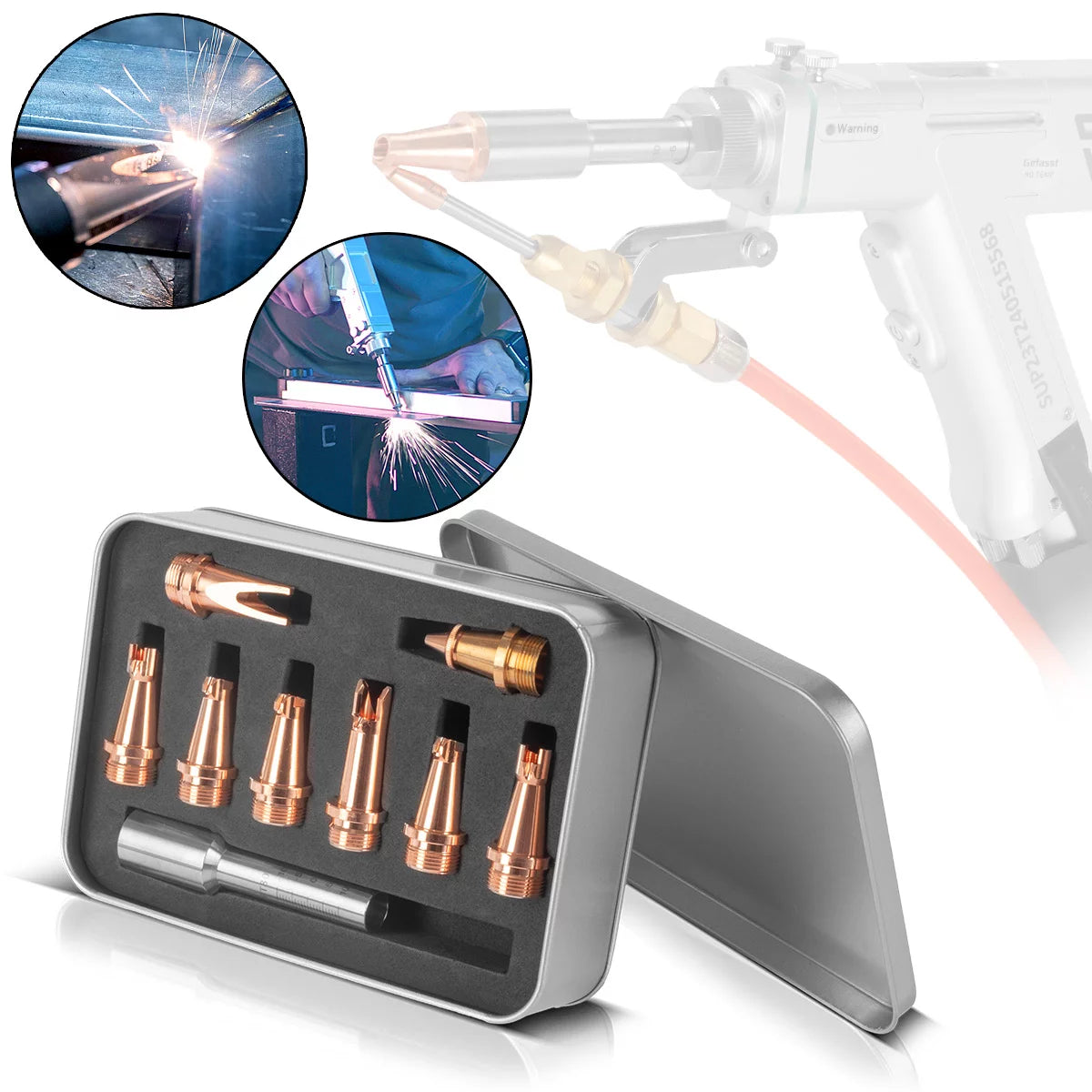 STAHLWERK Set di ugelli laser da 9 accessori professionali per torcia per saldatura laser SUP 23T | Accessori per saldatrici laser con 7 ugelli di saldatura, 1 ugello da taglio e 1 portaugello inclusa scatola di protezione