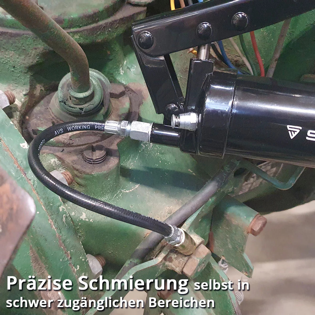 STAHLWERK Einhand-Fettpresse 600 ml 550 bar | Handhebelpresse aus robustem Stahl | Fettpresse für loses Fett oder 400 g Kartusche | Handpresse zur Schmierung mit flexiblem Schlauch und Verlängerungsrohr