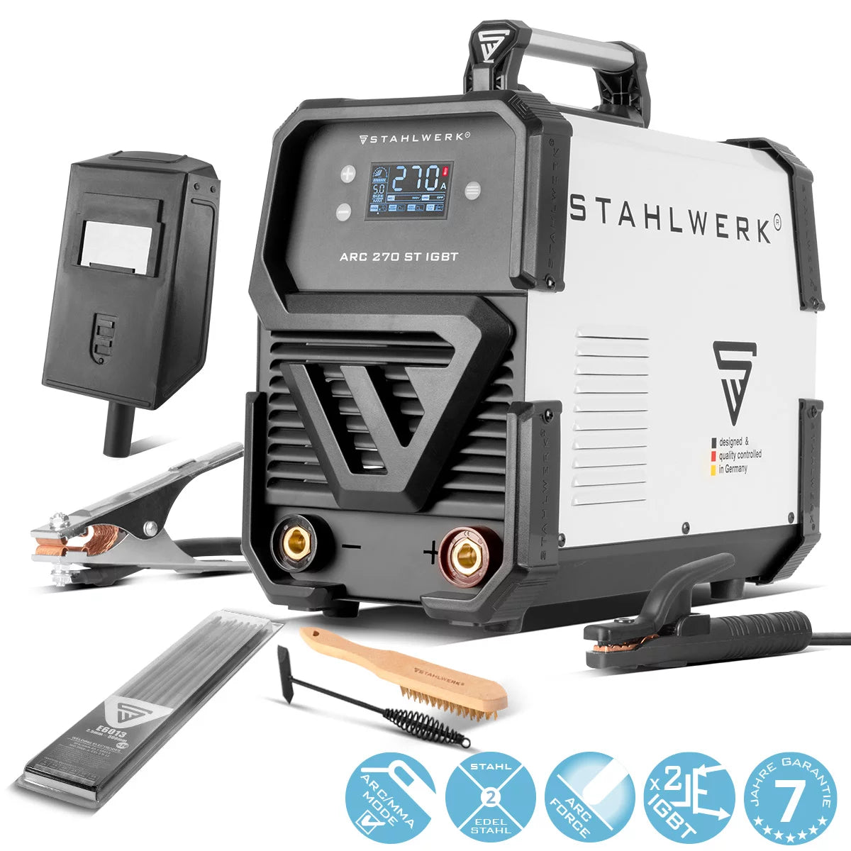 Stahlwerk Arc 270 ST Dispositif de soudage DC MMA | Machine de soudage de l'onduleur en ligne avec 270 ampères, affichage numérique et technologie IGBT