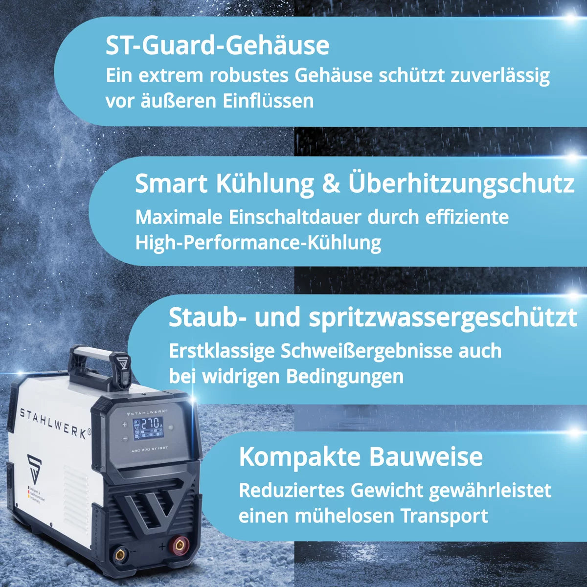 STAHLWERK ARC 270 ST SOLDING DISPOSITIVO DC MMA | Máquina de soldadura de inversor e-mano con 270 amperios, pantalla digital y tecnología IGBT