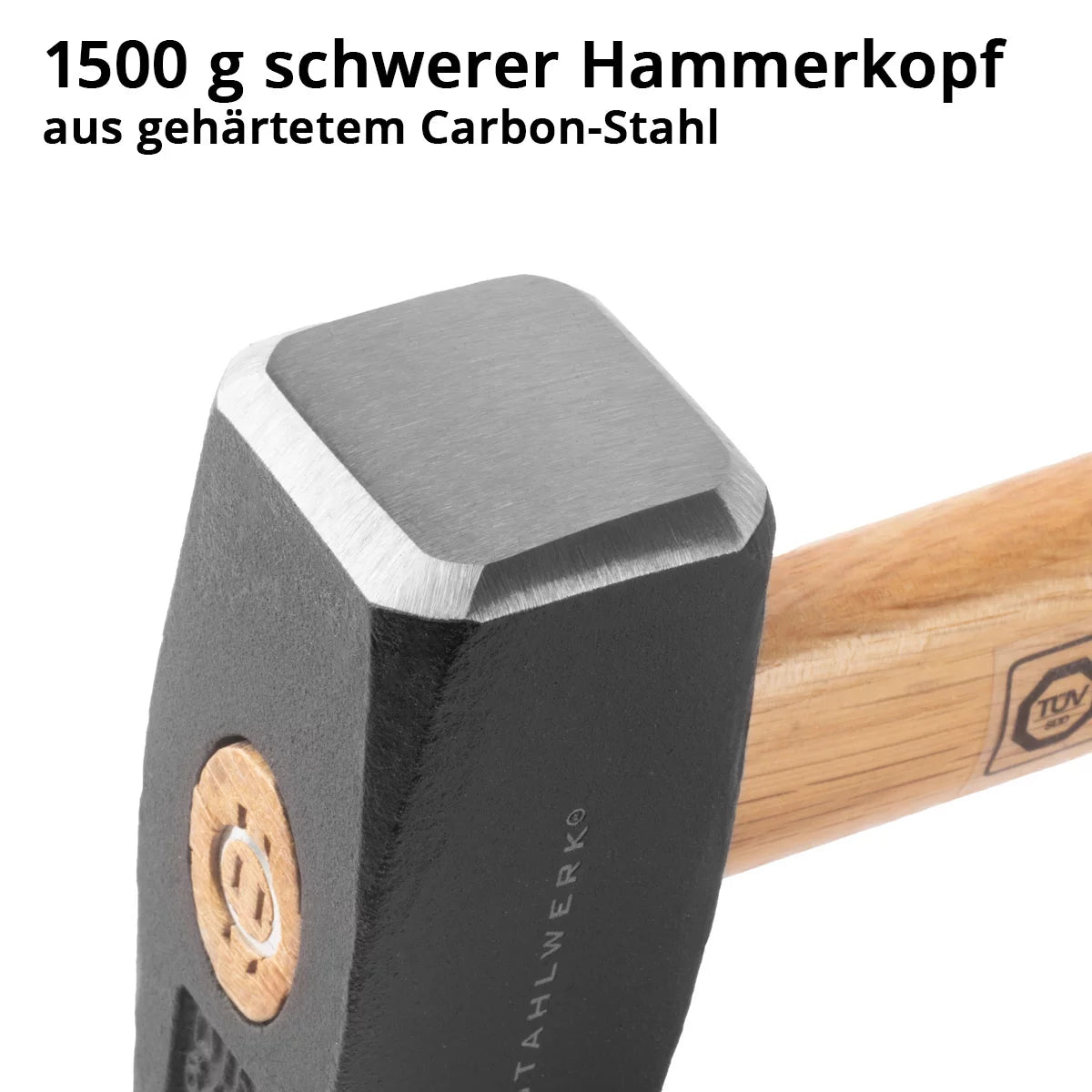 STAHLWERK Fäustel 2er Set mit 1500 g Hammerkopf | Plattenhammer aus gehärtetem und lackiertem Carbon-Stahl | hochwertiger Hammer mit bruchfestem Hartholzstiel | TÜV + GS geprüft