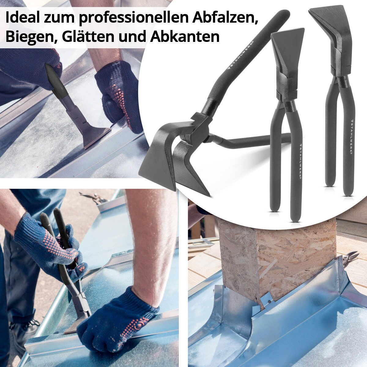 Stahlwerk folding tongs set 0 ° | 45 ° | 90 ° with 60 mm mowing width tongue pliers | Tlech pliers | Bending pliers | Spengler pliers | Tin -bending pliers | Roofer pliers | Plumbing tongs made of robust carbon steel