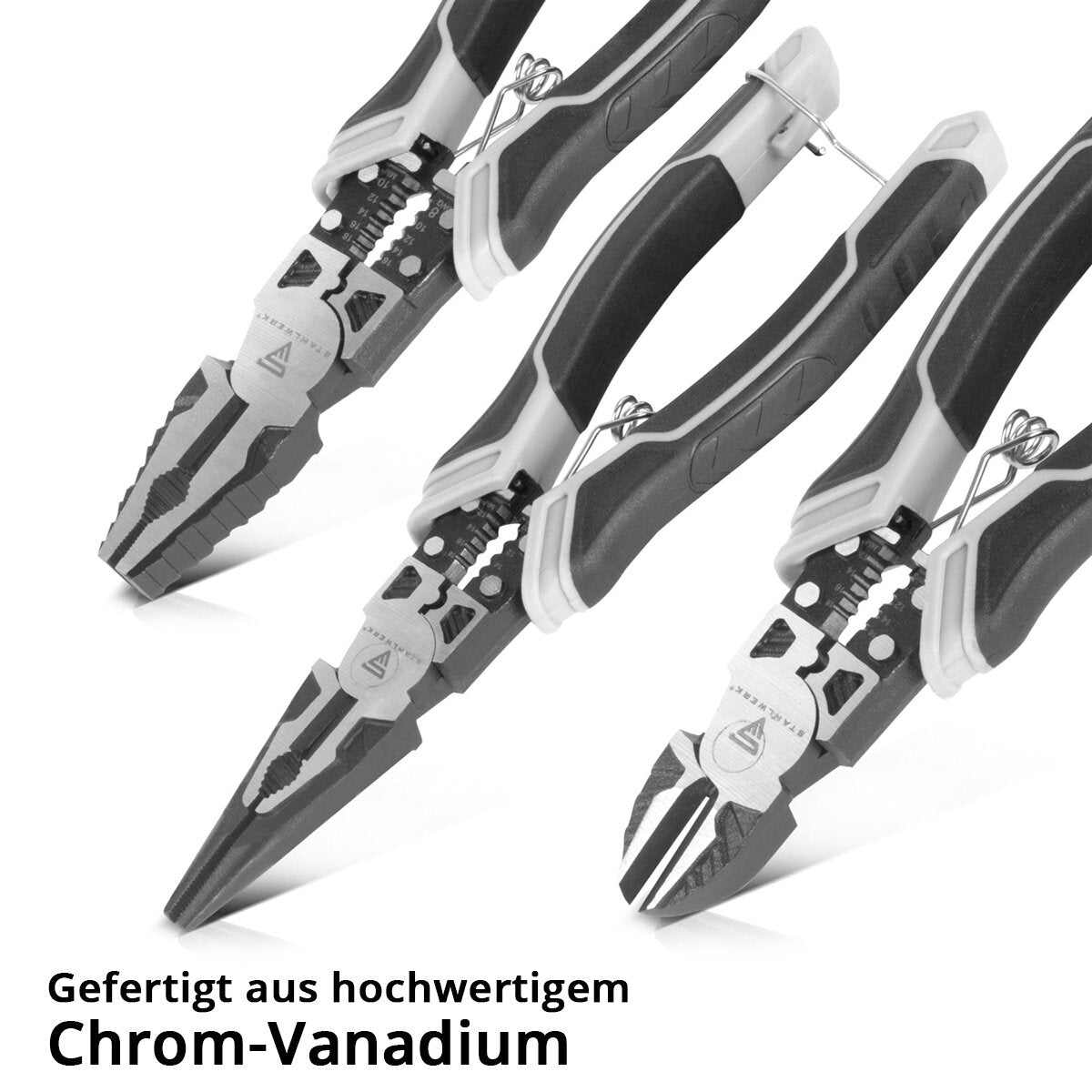 Steelwork pliers 3 Set with combined side cutters and flat circuit pliers made of high-quality chrome vanadium