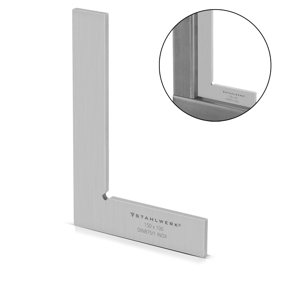 STAHLWERK Flachwinkel 90° 150 x 100 mm DIN 875/1 Kontrollwinkel / Schlosserwinkel / Anschlagwinkel / Präzisionswinkel aus rostfreiem Edelstahl