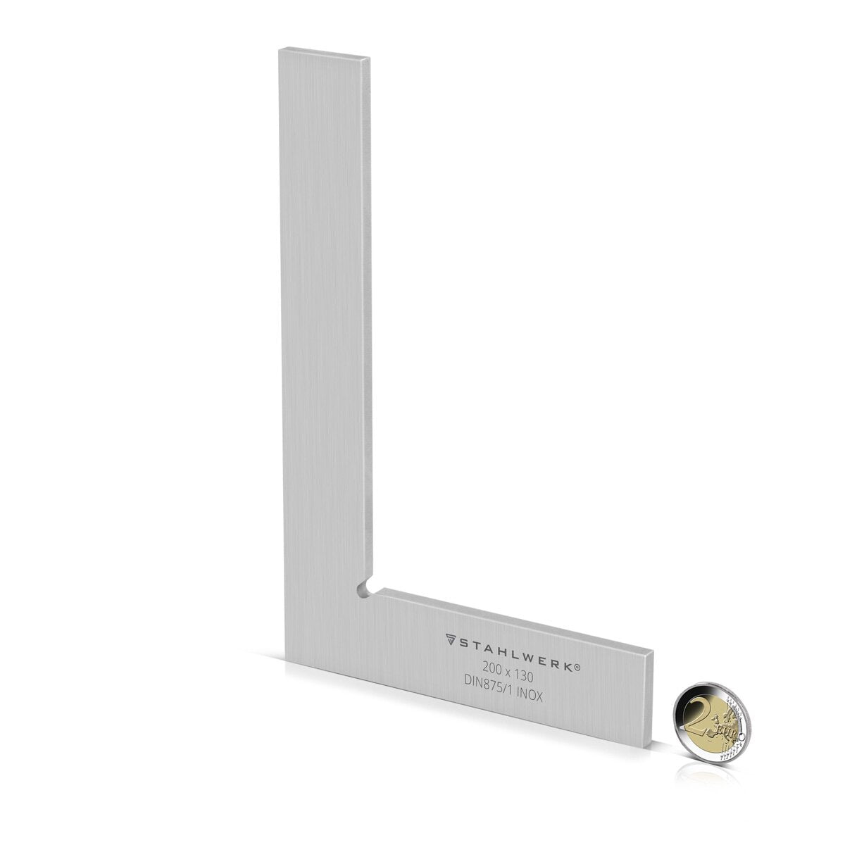 STAHLWERK Flachwinkel 90° 200 x 130 mm DIN 875/1 Kontrollwinkel / Schlosserwinkel / Anschlagwinkel / Präzisionswinkel aus rostfreiem Edelstahl