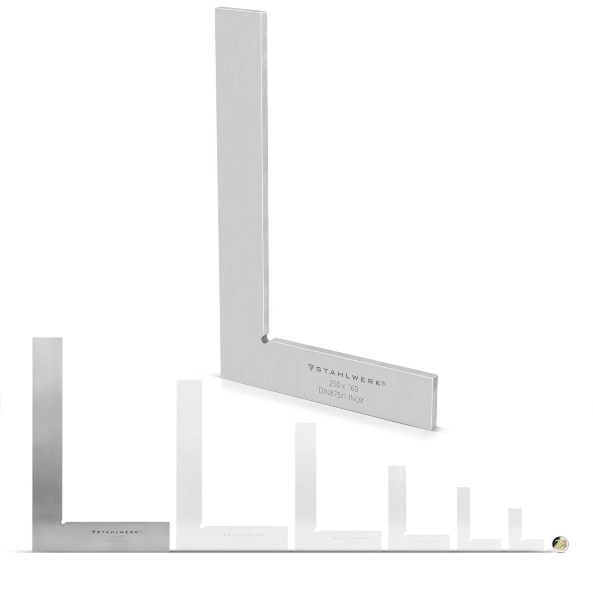 STAHLWERK Flachwinkel 90° 250 x 160 mm DIN 875/1 Kontrollwinkel / Schlosserwinkel / Anschlagwinkel / Präzisionswinkel aus rostfreiem Edelstahl