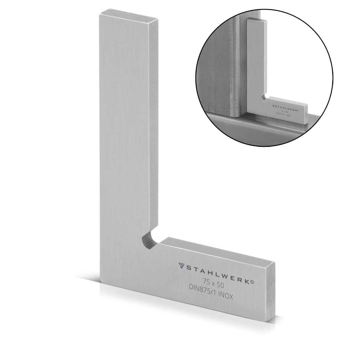 STAHLWERK Flachwinkel 90° 75 x 50 mm DIN 875/1 Kontrollwinkel / Schlosserwinkel / Anschlagwinkel aus rostfreiem Edelstahl