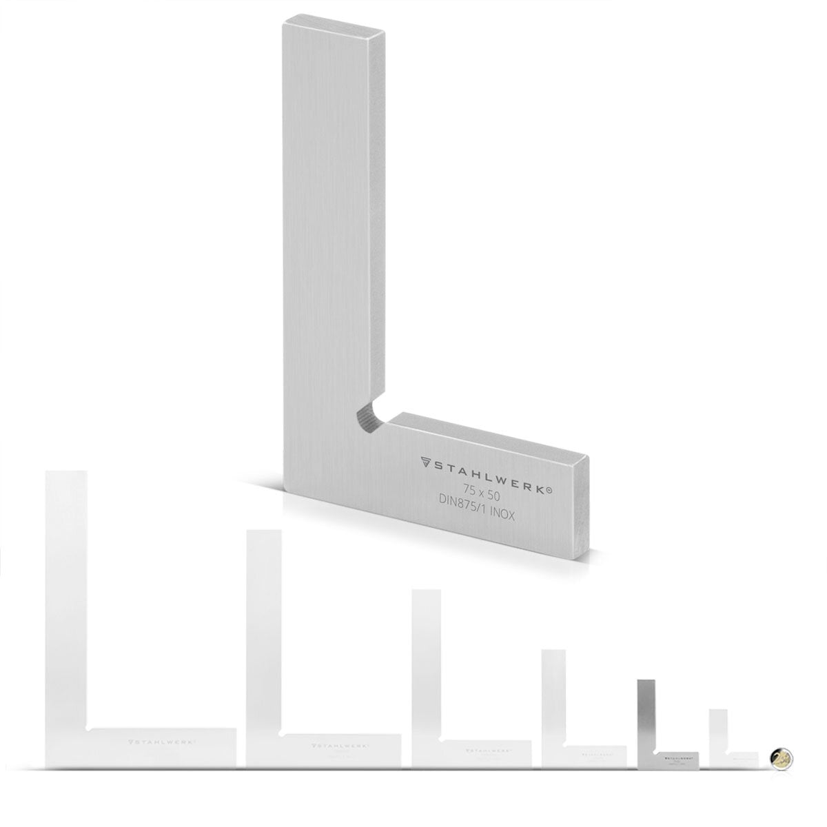 STAHLWERK Flachwinkel 90° 75 x 50 mm DIN 875/1 Kontrollwinkel / Schlosserwinkel / Anschlagwinkel aus rostfreiem Edelstahl