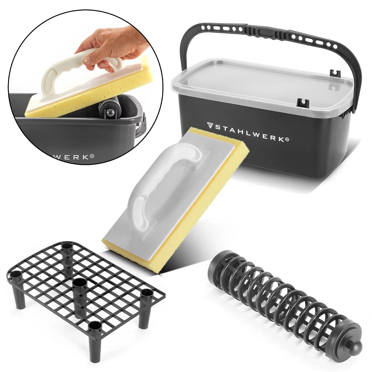 Steelworks tile washet | 4-part tiler washing set | Professional tile washing set with 12 liters of bucket | Tile washboard | Ribbon board | Tile cleaning | Perfect tiles